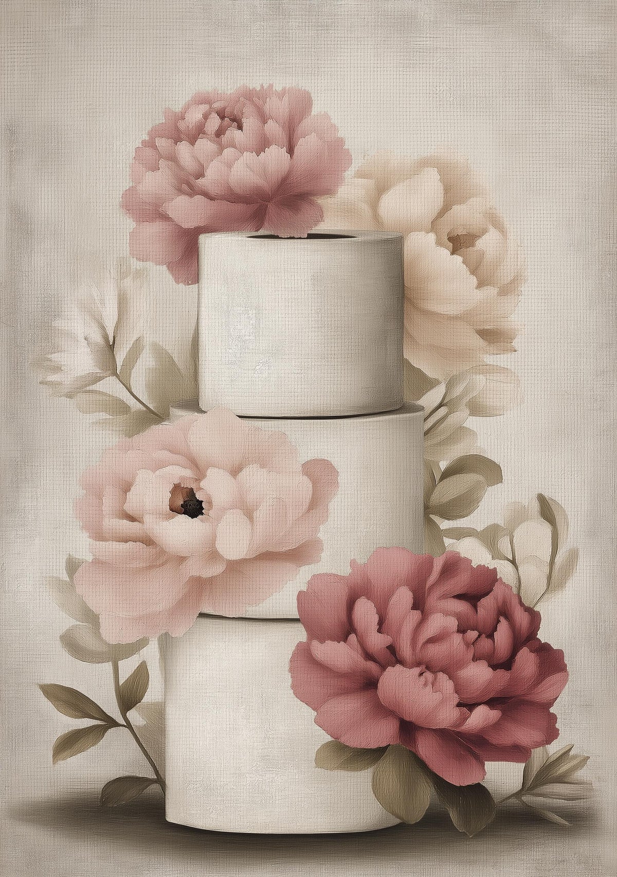 Floral Toilet Paper Print, Pink Magnolia Shabby Chic Botanical Bath Art (Framed Option) by The Wall Art Studio - physical