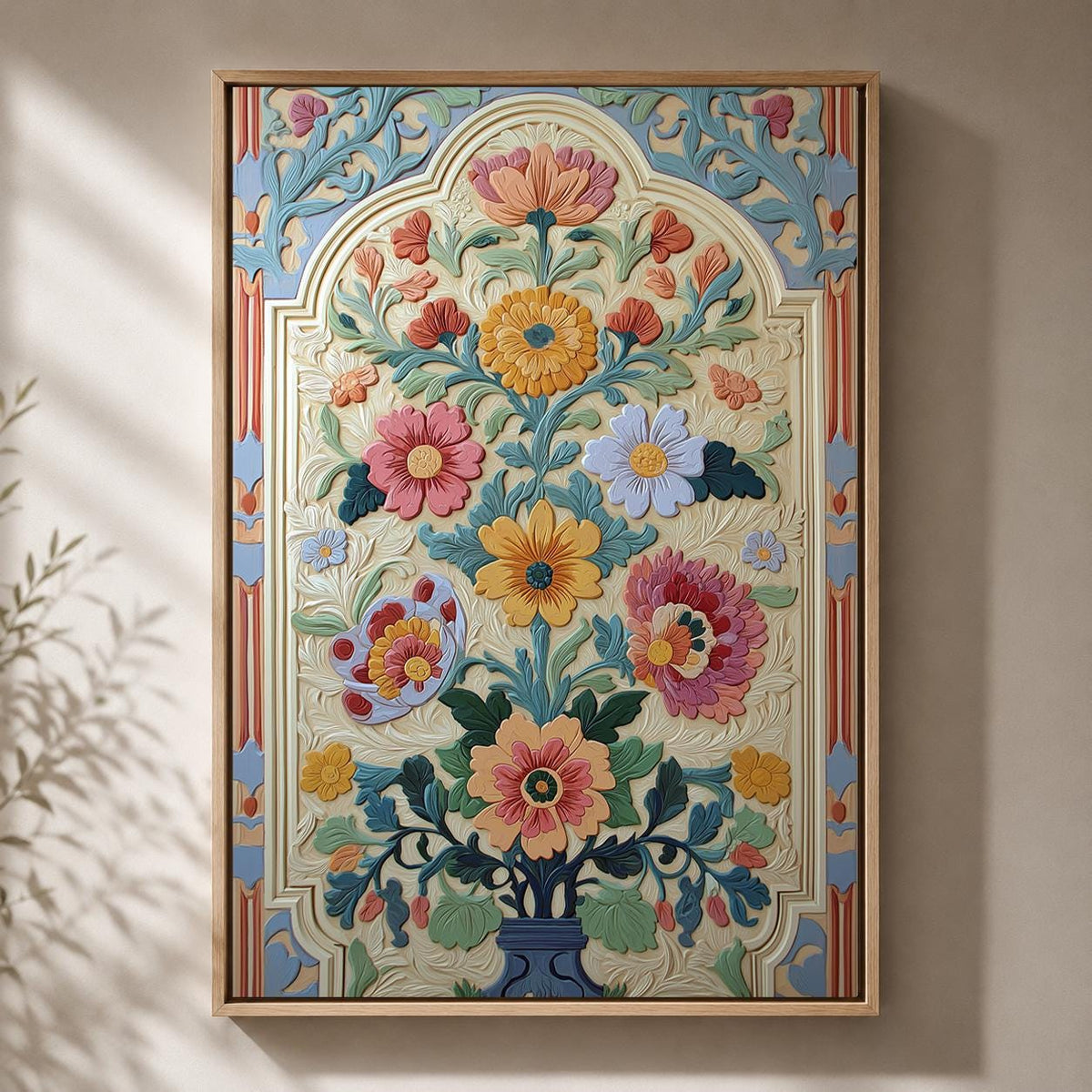 Folk Floral Framed Canvas Wall Art, Scandinavian Botanical Print, Cottagecore Decor by The Wall Art Studio - physical