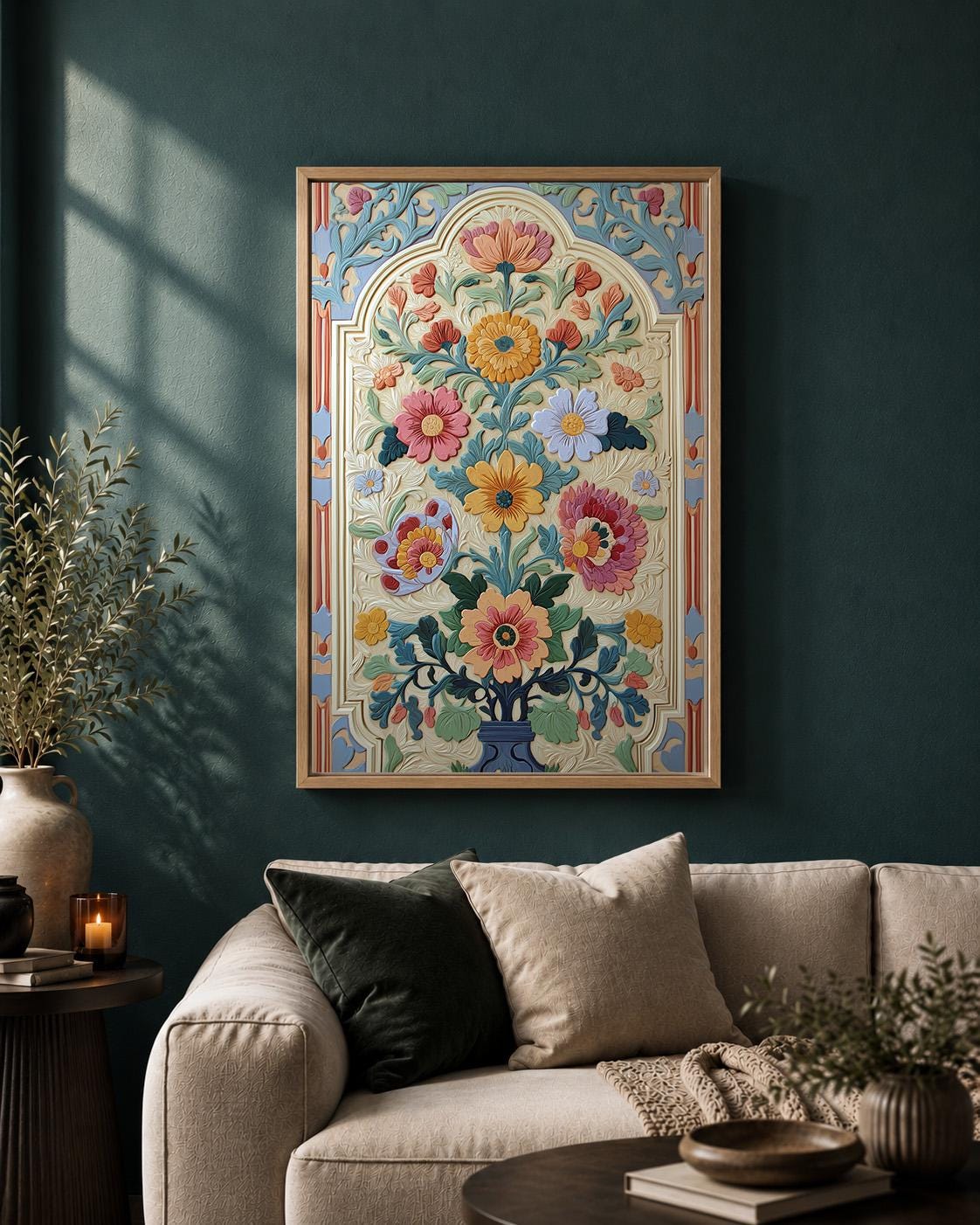 Folk Floral Framed Canvas Wall Art, Scandinavian Botanical Print, Cottagecore Decor by The Wall Art Studio - physical