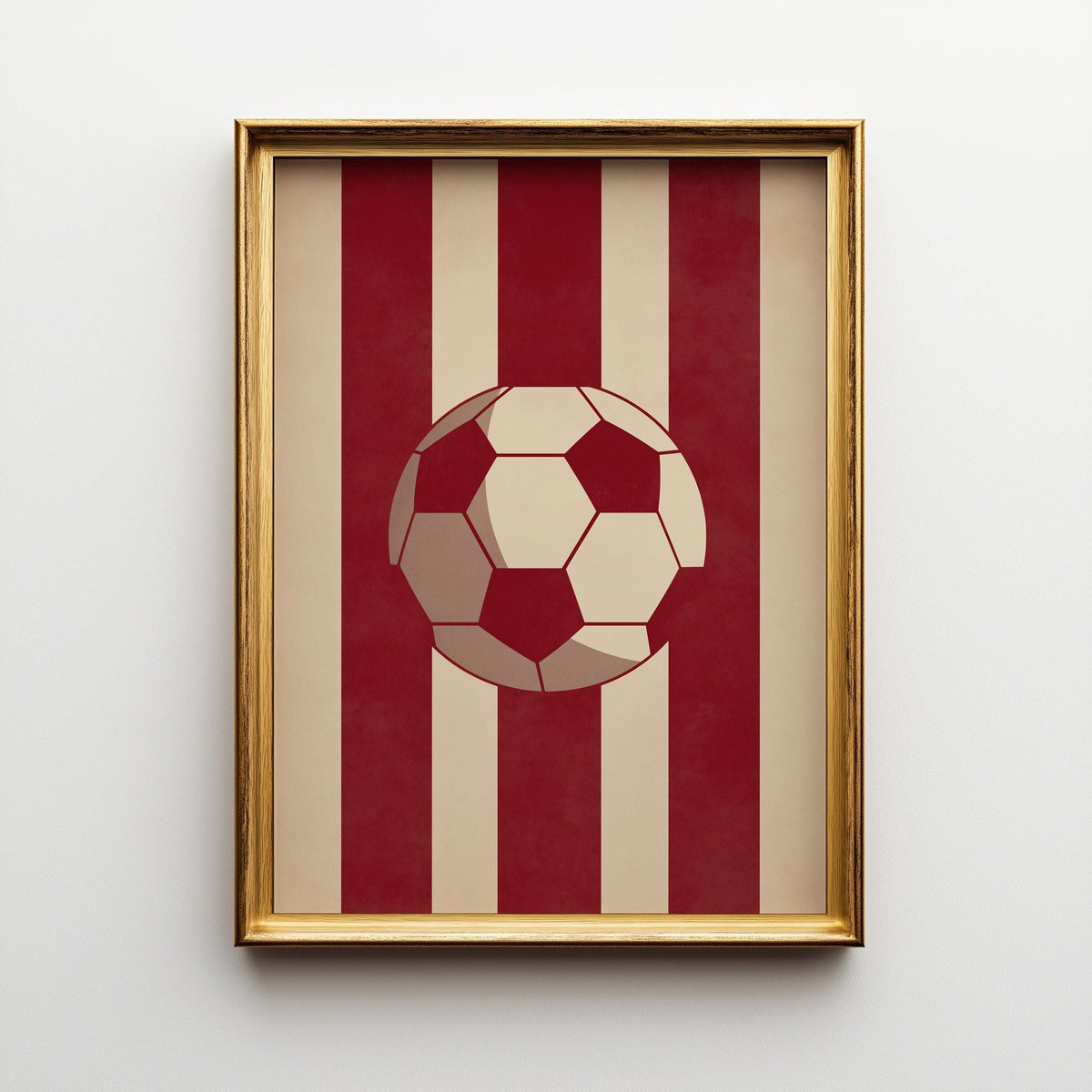Football Stripe Wall Art, Red Soccer Poster, Sports Room Decor, Minimal Football Print, Soccer Ball Artwork, Boys Room Dec...