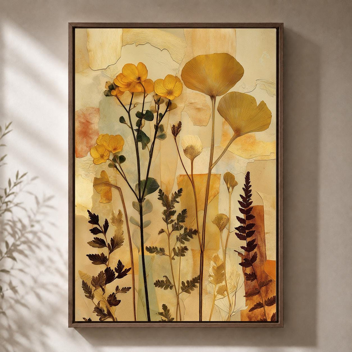 Framed Botanical Framed Canvas Art, Earth Tone Wildflower Print, Vintage Floral Nature Decor by The Wall Art Studio - phys...