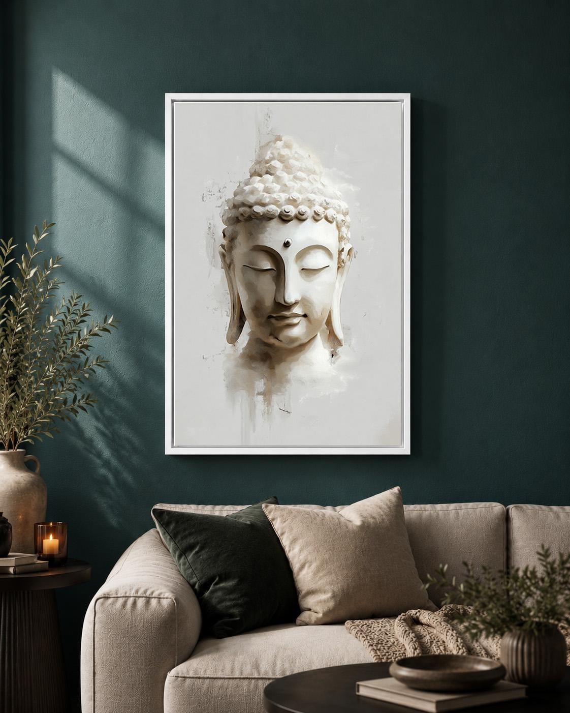 Framed Buddha Framed Canvas Wall Art, Minimal Neutral Zen Artwork, Modern Meditation Spiritual Canvas Decor by The Wall Ar...