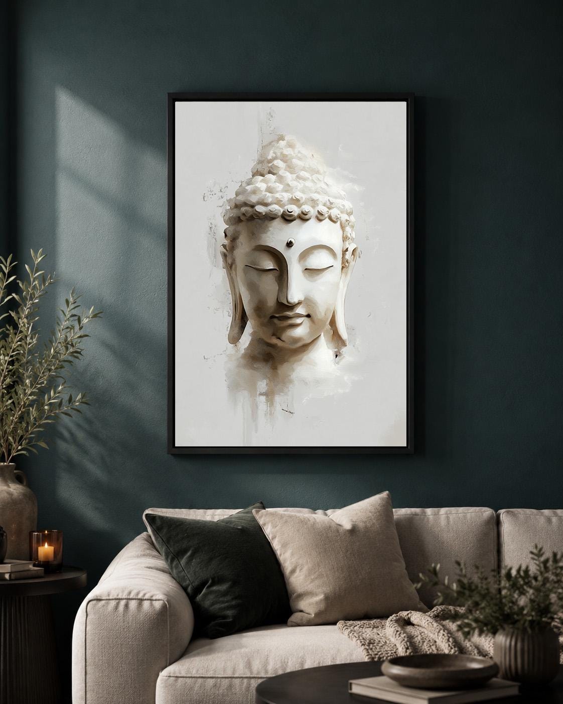 Framed Buddha Framed Canvas Wall Art, Minimal Neutral Zen Artwork, Modern Meditation Spiritual Canvas Decor by The Wall Ar...