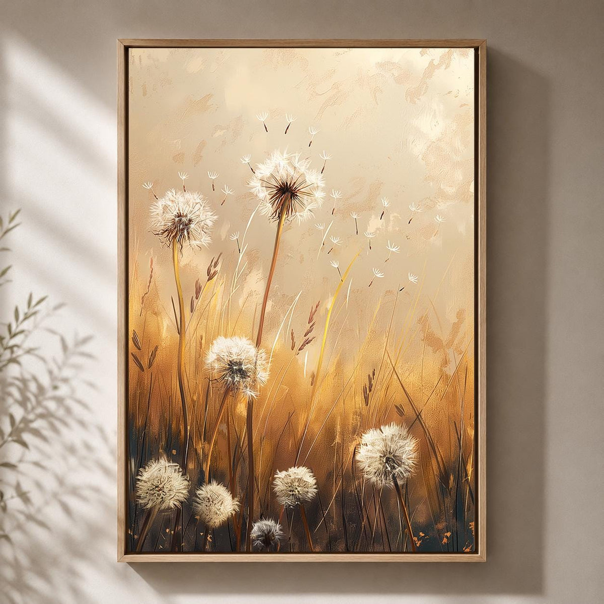 Framed Canvas Dandelion Wall Art, Neutral Wildflower Meadow Canvas Print, Beige Botanical Nature Decor by The Wall Art Stu...