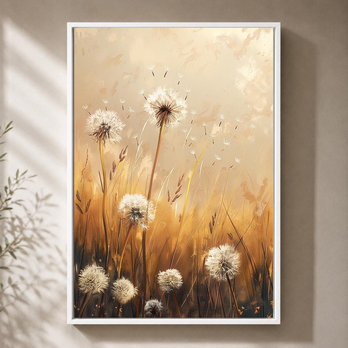 Framed Canvas Dandelion Wall Art, Neutral Wildflower Meadow Canvas Print, Beige Botanical Nature Decor by The Wall Art Stu...