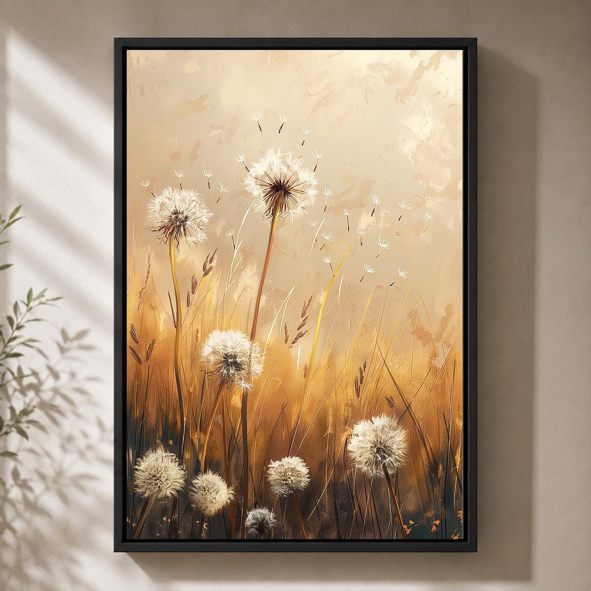 Framed Canvas Dandelion Wall Art, Neutral Wildflower Meadow Canvas Print, Beige Botanical Nature Decor by The Wall Art Stu...