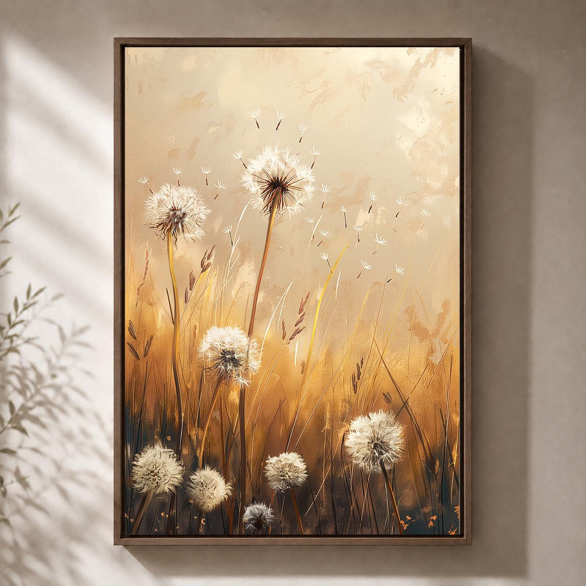 Framed Canvas Dandelion Wall Art, Neutral Wildflower Meadow Canvas Print, Beige Botanical Nature Decor by The Wall Art Stu...