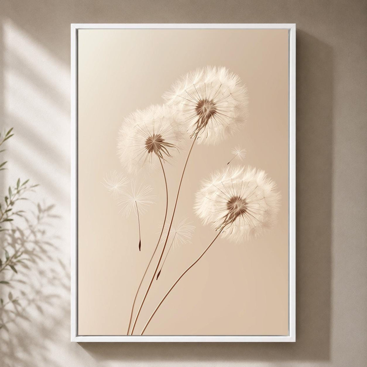 Framed Canvas Minimal Dandelion Framed Canvas, Neutral Beige Botanical Print, Scandinavian Nature Decor by The Wall Art St...