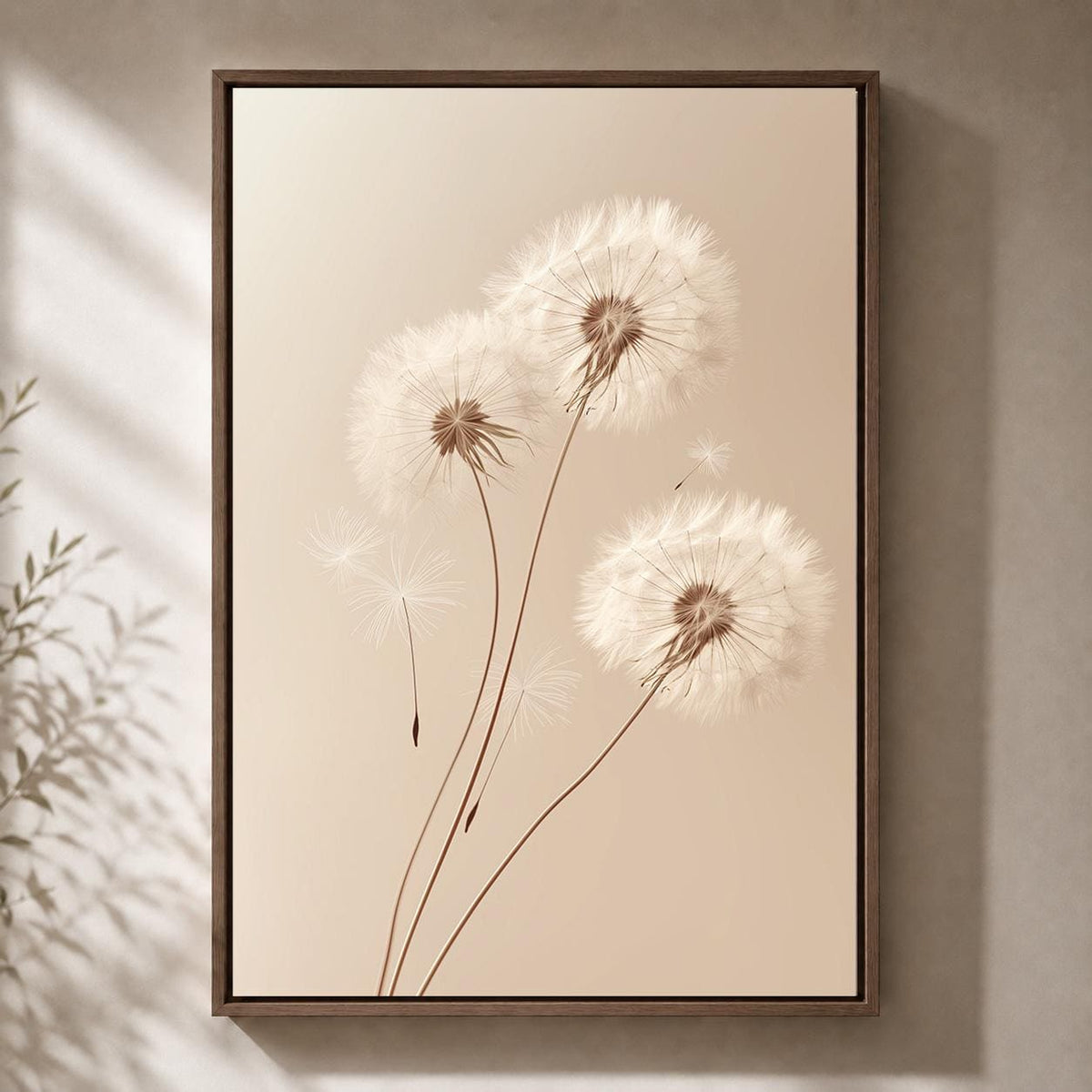 Framed Canvas Minimal Dandelion Framed Canvas, Neutral Beige Botanical Print, Scandinavian Nature Decor by The Wall Art St...