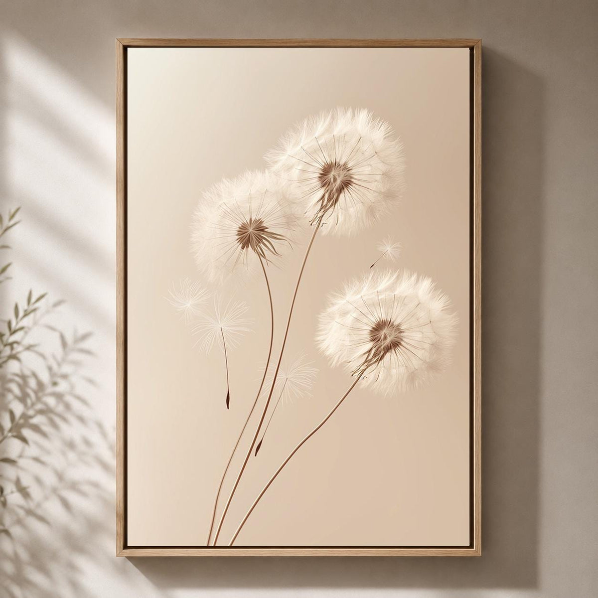 Framed Canvas Minimal Dandelion Framed Canvas, Neutral Beige Botanical Print, Scandinavian Nature Decor by The Wall Art St...
