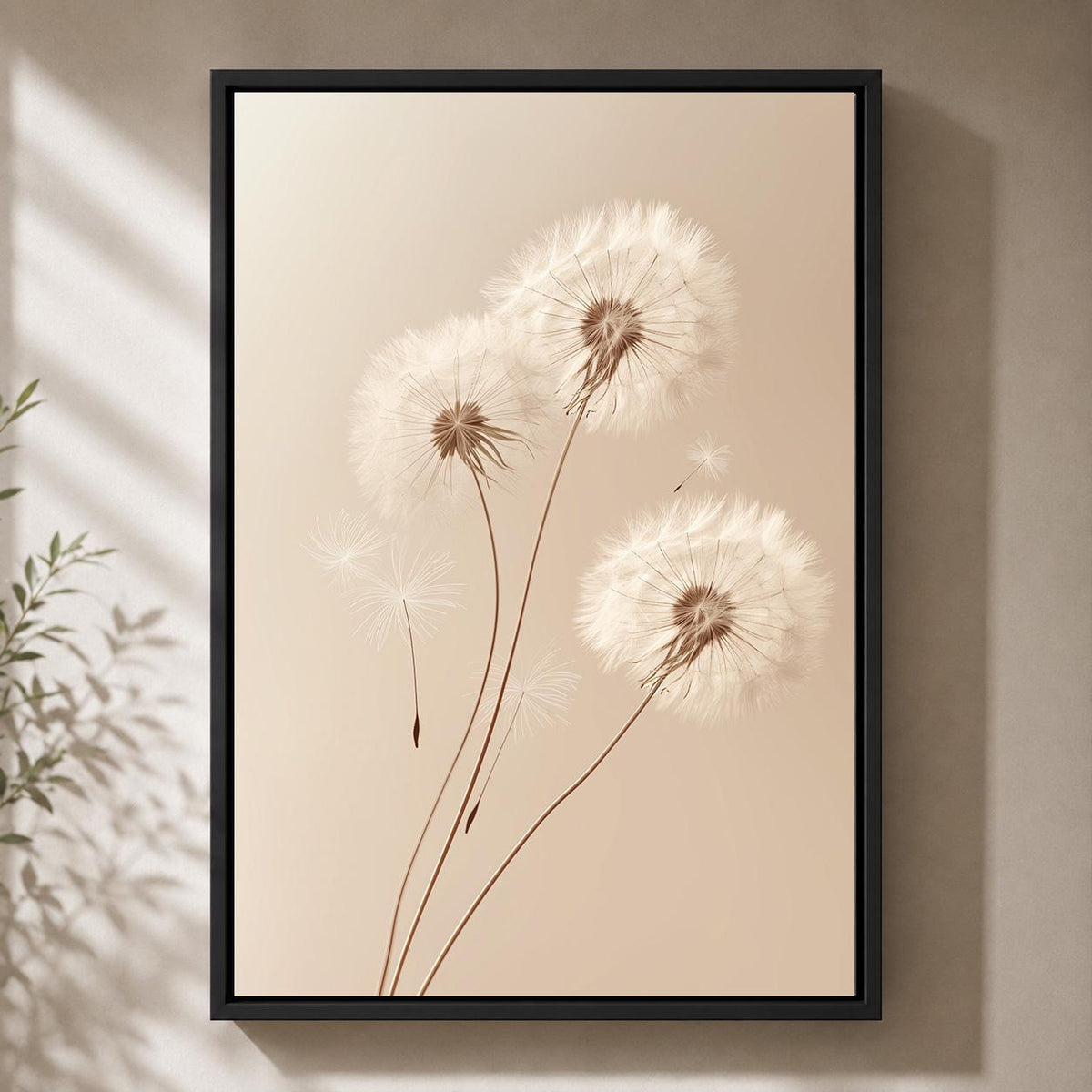 Framed Canvas Minimal Dandelion Framed Canvas, Neutral Beige Botanical Print, Scandinavian Nature Decor by The Wall Art St...