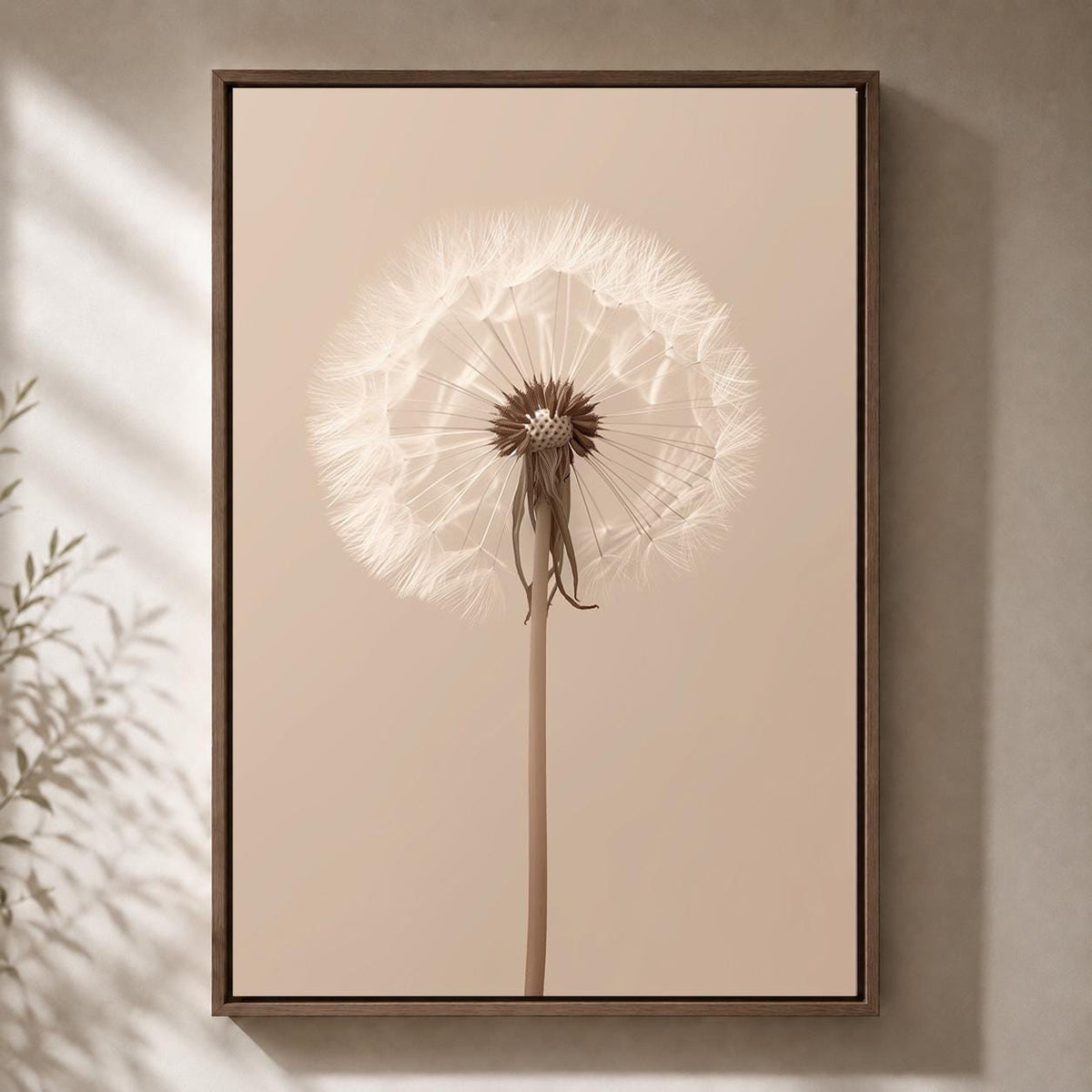 Framed Canvas Minimal Dandelion Wall Art, Neutral Beige Botanical Print, Scandinavian Nature Decor by The Wall Art Studio...