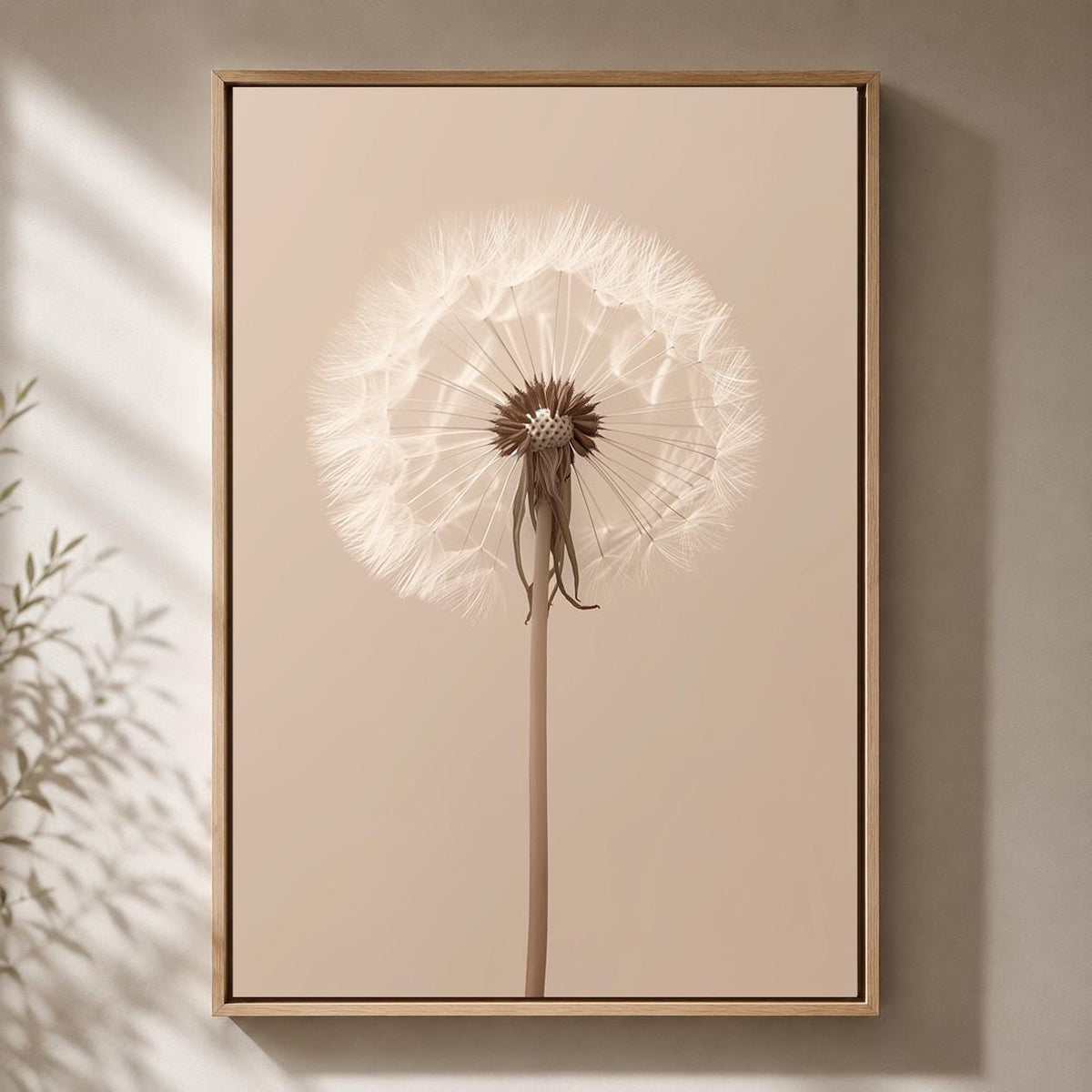 Framed Canvas Minimal Dandelion Wall Art, Neutral Beige Botanical Print, Scandinavian Nature Decor by The Wall Art Studio...