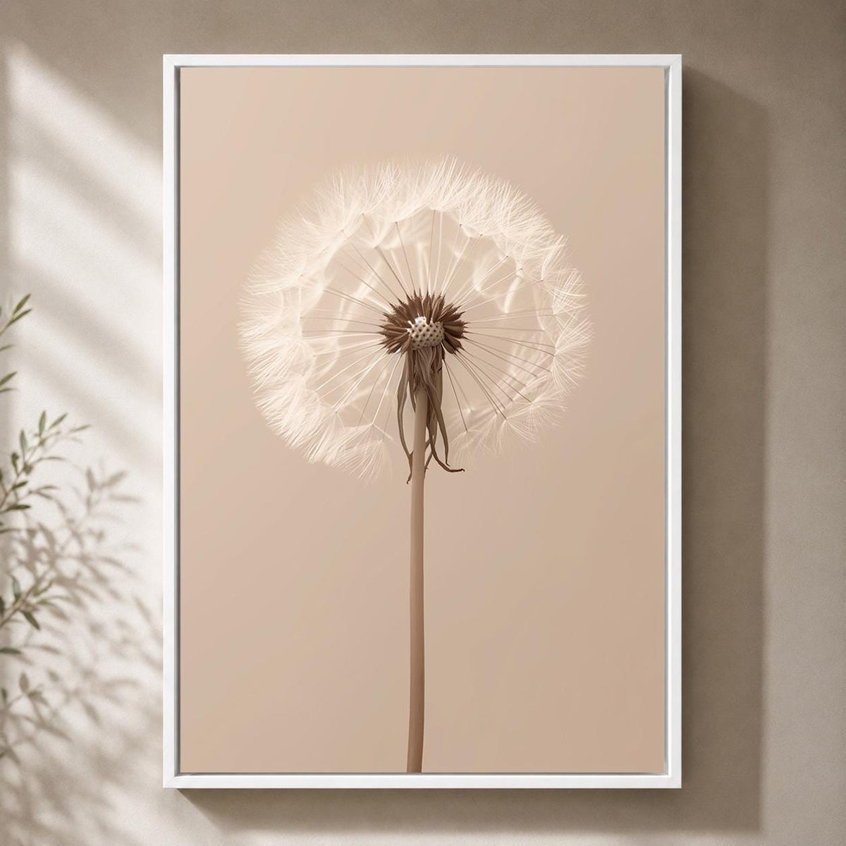 Framed Canvas Minimal Dandelion Wall Art, Neutral Beige Botanical Print, Scandinavian Nature Decor by The Wall Art Studio...