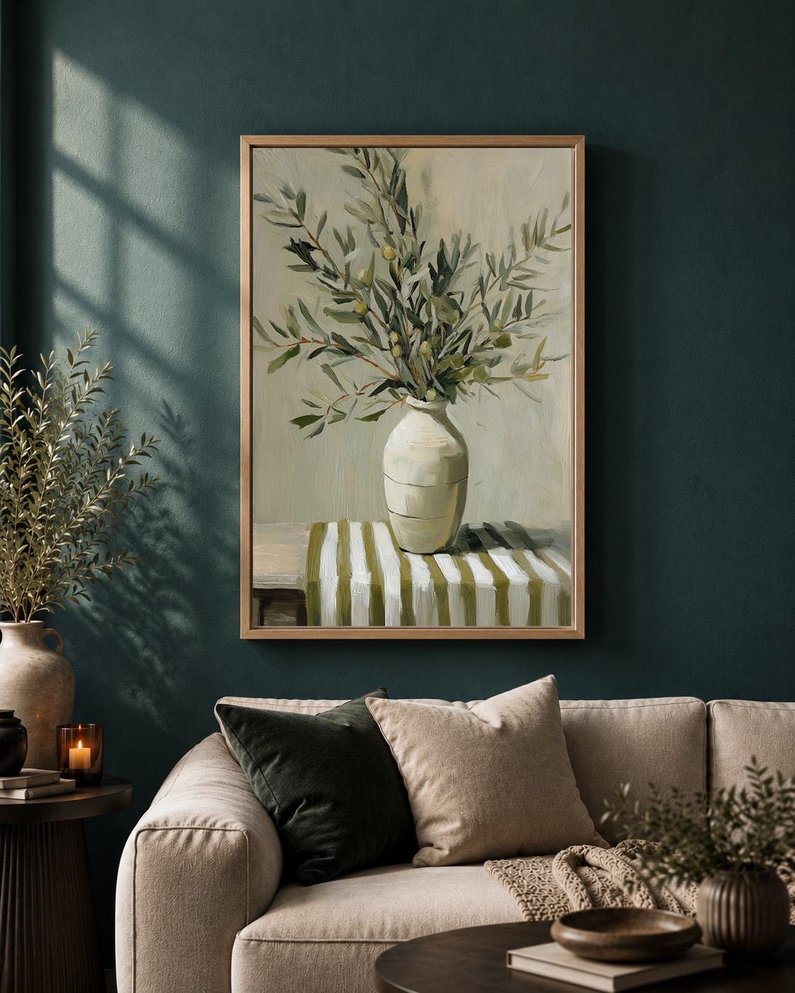 Framed Canvas Olive Branch Wall Art, Neutral Mediterranean Kitchen Decor, Rustic Botanical Canvas Print by The Wall Art St...