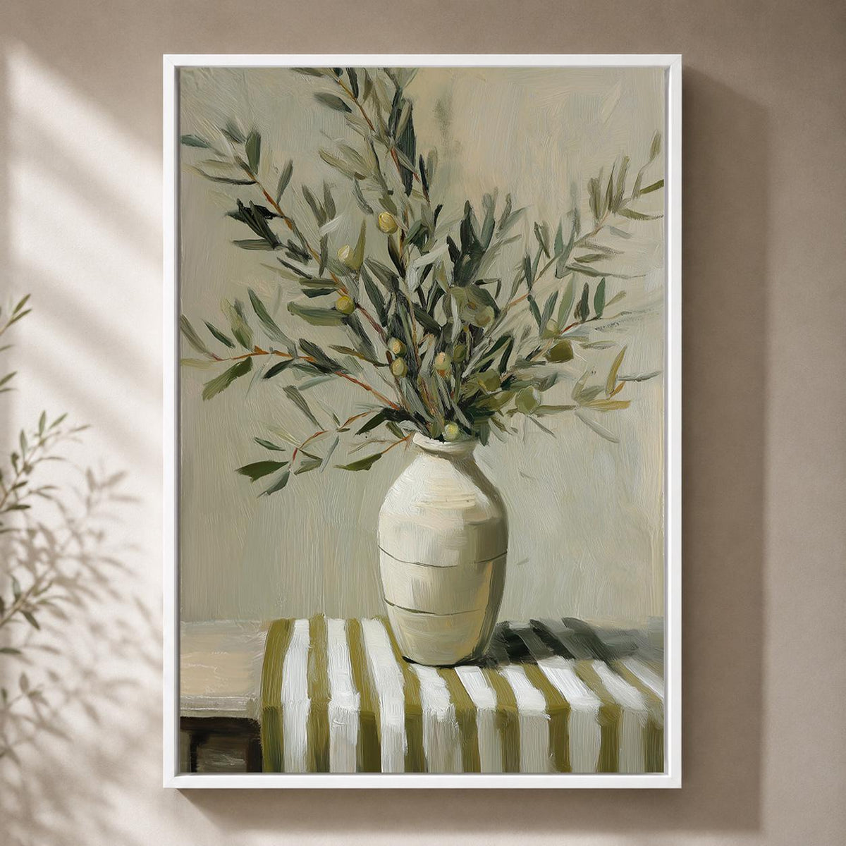 Framed Canvas Olive Branch Wall Art, Neutral Mediterranean Kitchen Decor, Rustic Botanical Canvas Print by The Wall Art St...