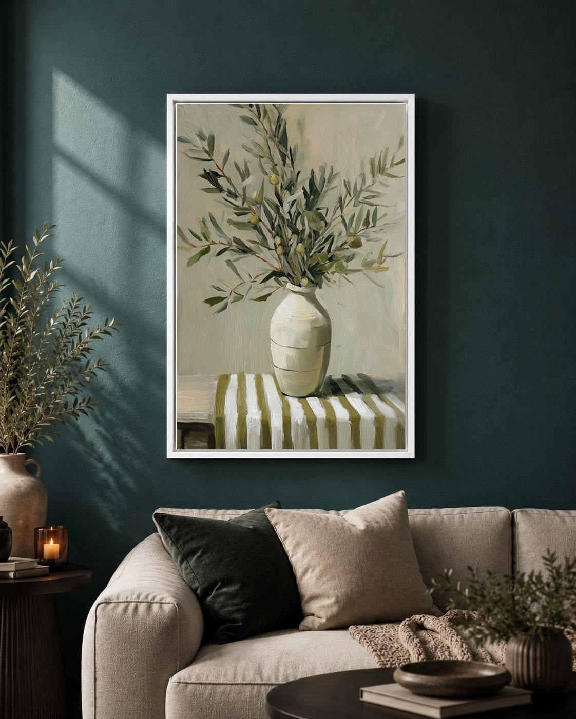Framed Canvas Olive Branch Wall Art, Neutral Mediterranean Kitchen Decor, Rustic Botanical Canvas Print by The Wall Art St...
