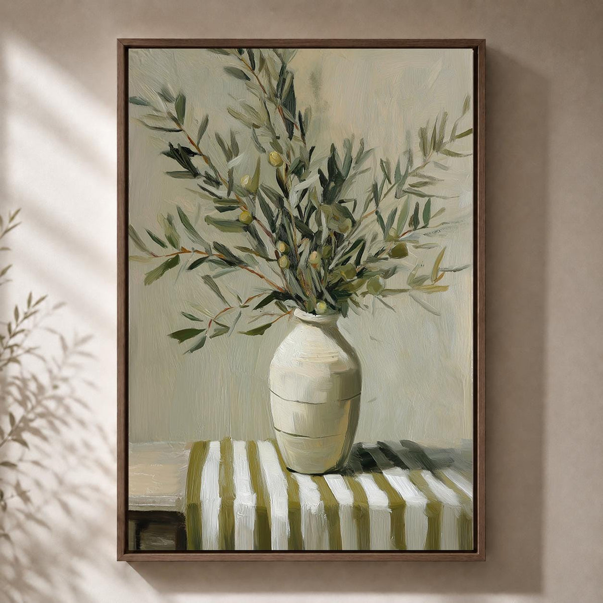 Framed Canvas Olive Branch Wall Art, Neutral Mediterranean Kitchen Decor, Rustic Botanical Canvas Print by The Wall Art St...
