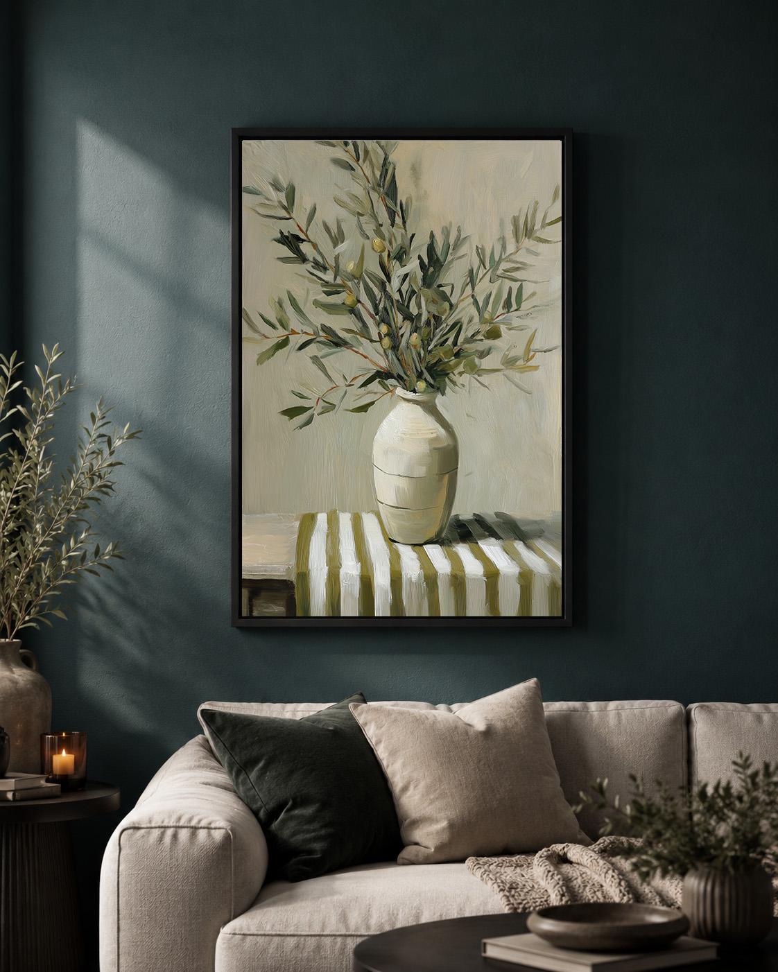 Framed Canvas Olive Branch Wall Art, Neutral Mediterranean Kitchen Decor, Rustic Botanical Canvas Print by The Wall Art St...