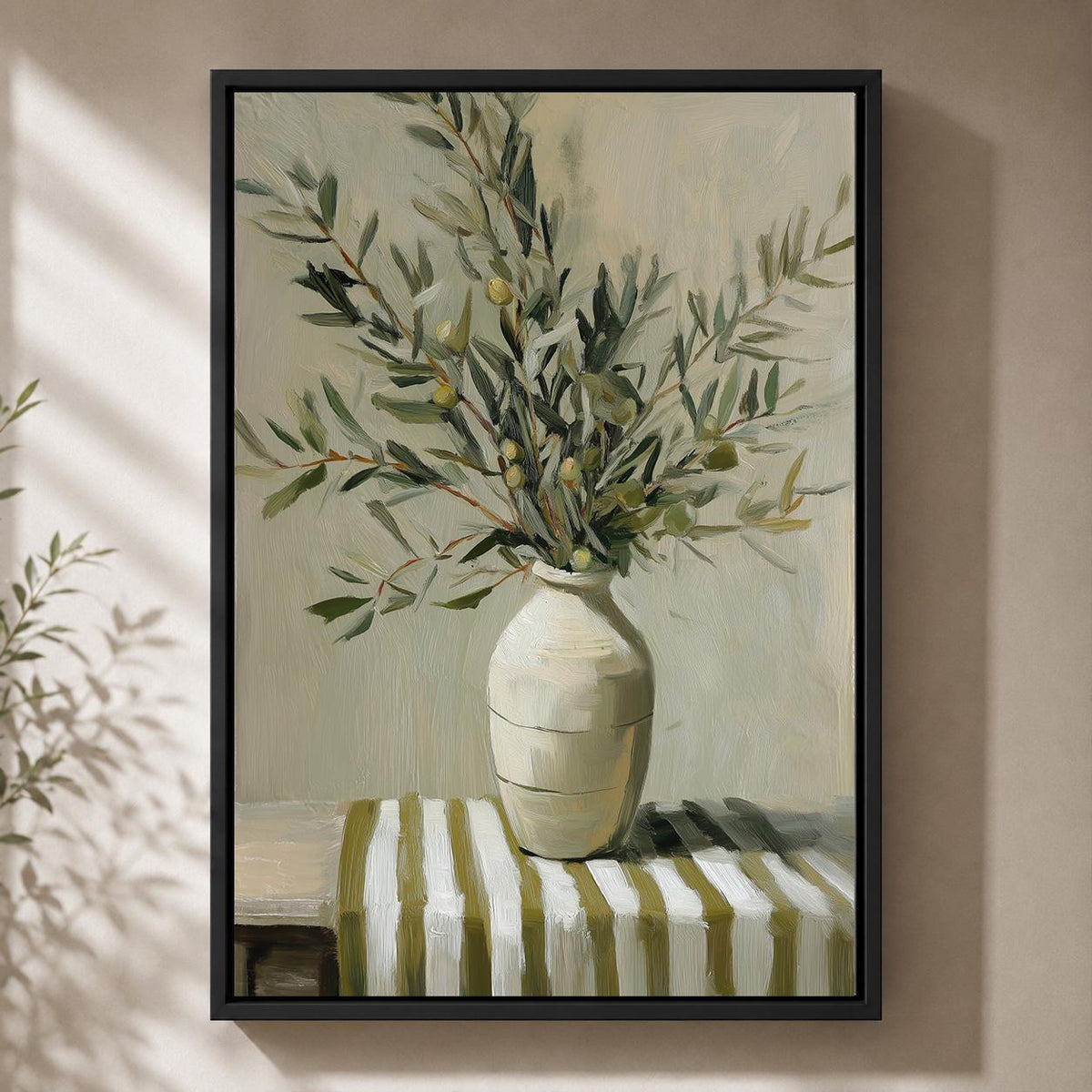 Framed Canvas Olive Branch Wall Art, Neutral Mediterranean Kitchen Decor, Rustic Botanical Canvas Print by The Wall Art St...
