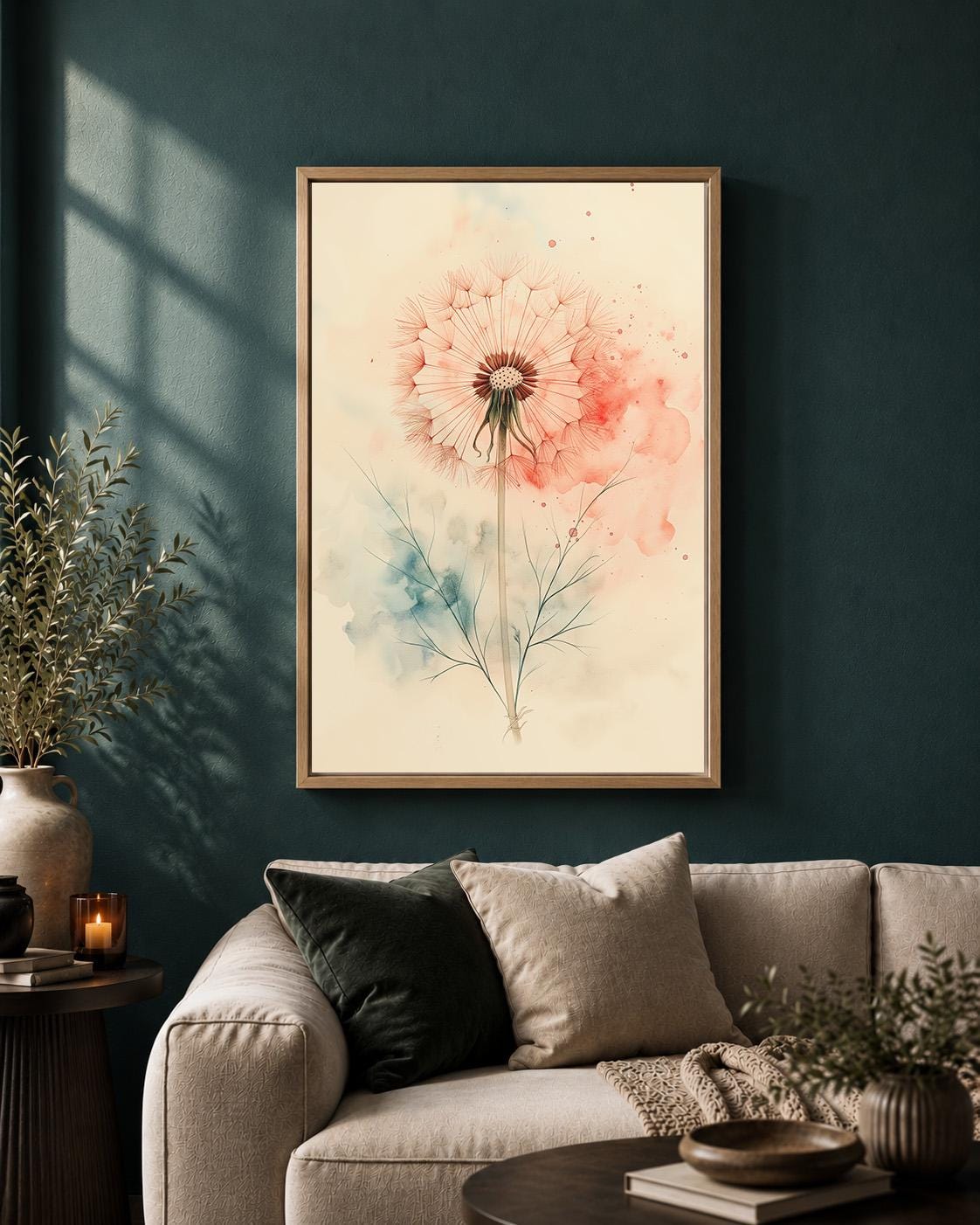 Framed Canvas Watercolor Dandelion Wall Art, Minimal Botanical Canvas Print, Soft Neutral Floral Decor by The Wall Art Stu...