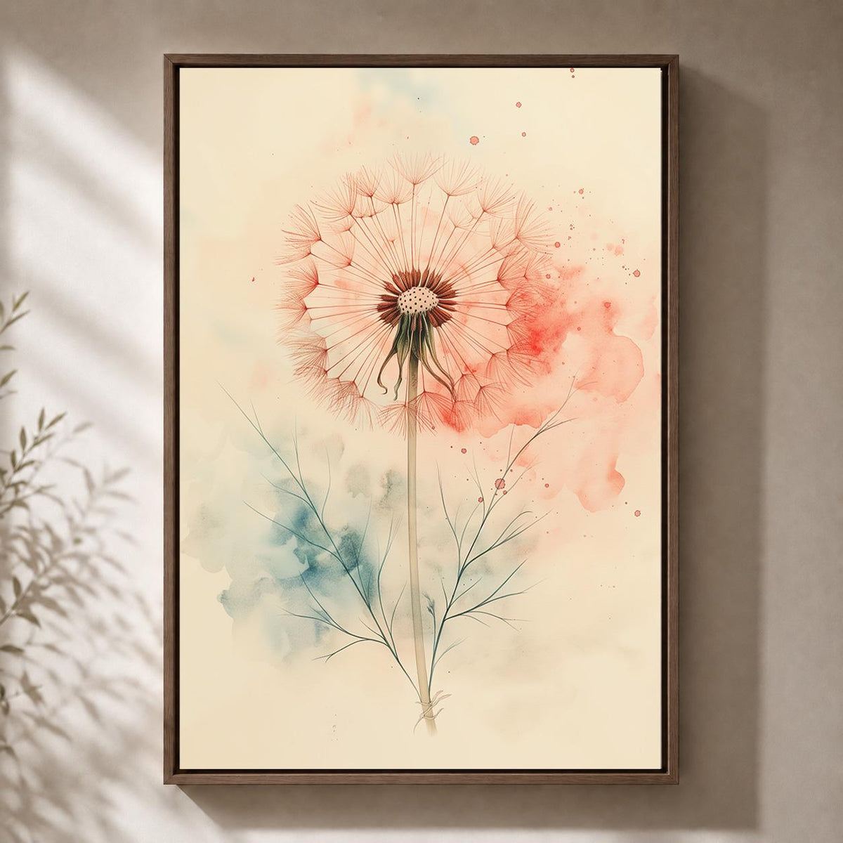 Framed Canvas Watercolor Dandelion Wall Art, Minimal Botanical Canvas Print, Soft Neutral Floral Decor by The Wall Art Stu...