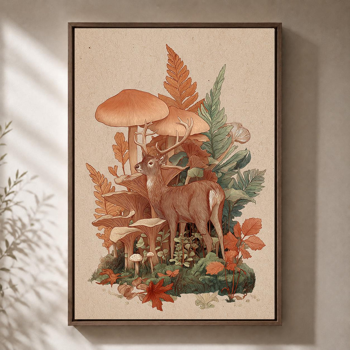 Framed Canvas Woodland Deer & Mushroom Wall Art, Vintage Forest Botanical Print, Cottagecore Nature Decor by The Wall Art...