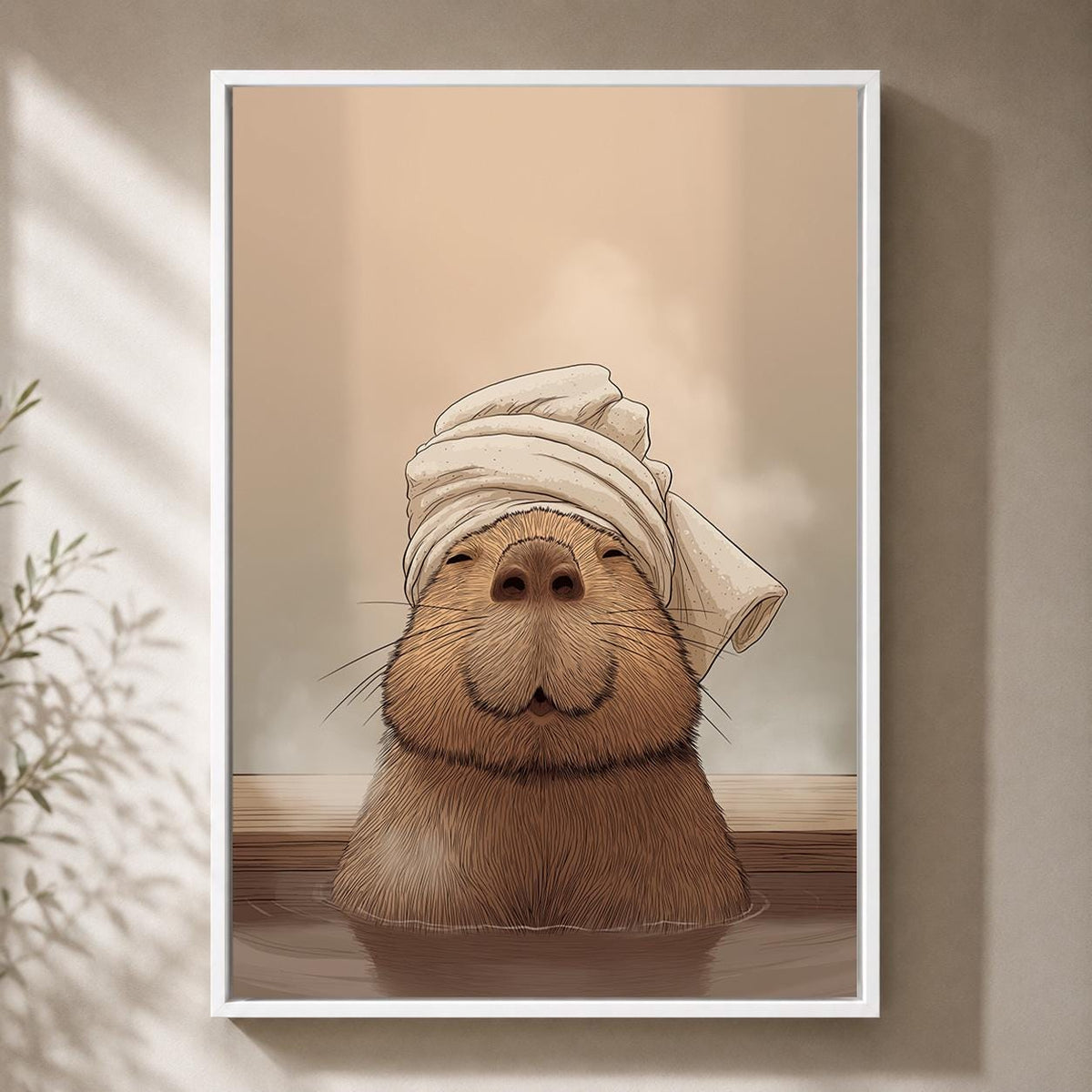 Framed Capybara Spa Framed Canvas Art, Whimsical Animal Bathroom Decor by The Wall Art Studio - physical