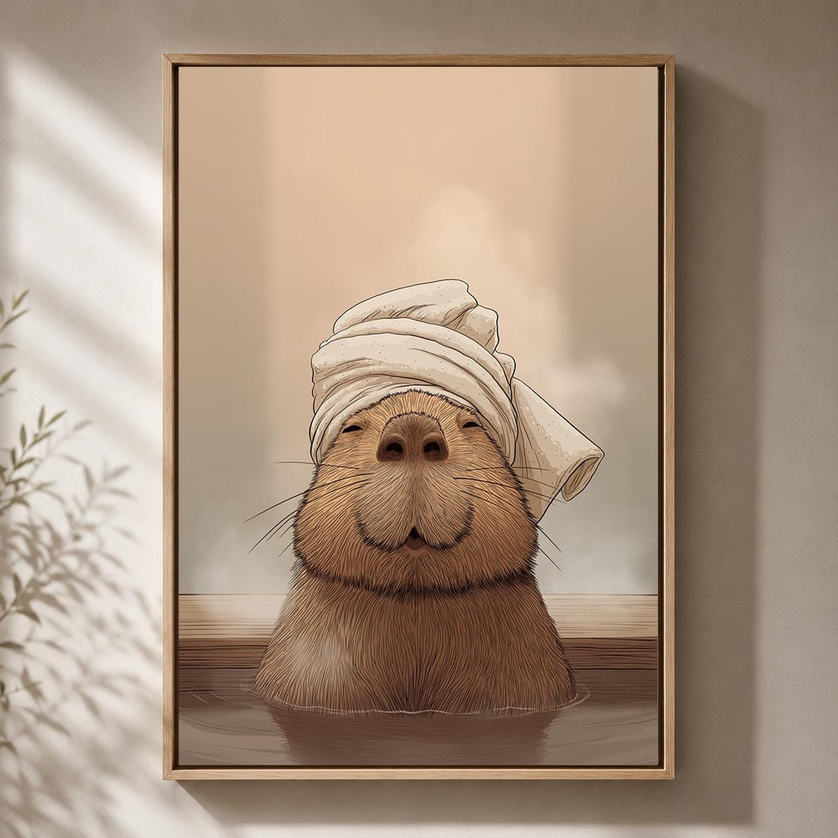 Framed Capybara Spa Framed Canvas Art, Whimsical Animal Bathroom Decor by The Wall Art Studio - physical