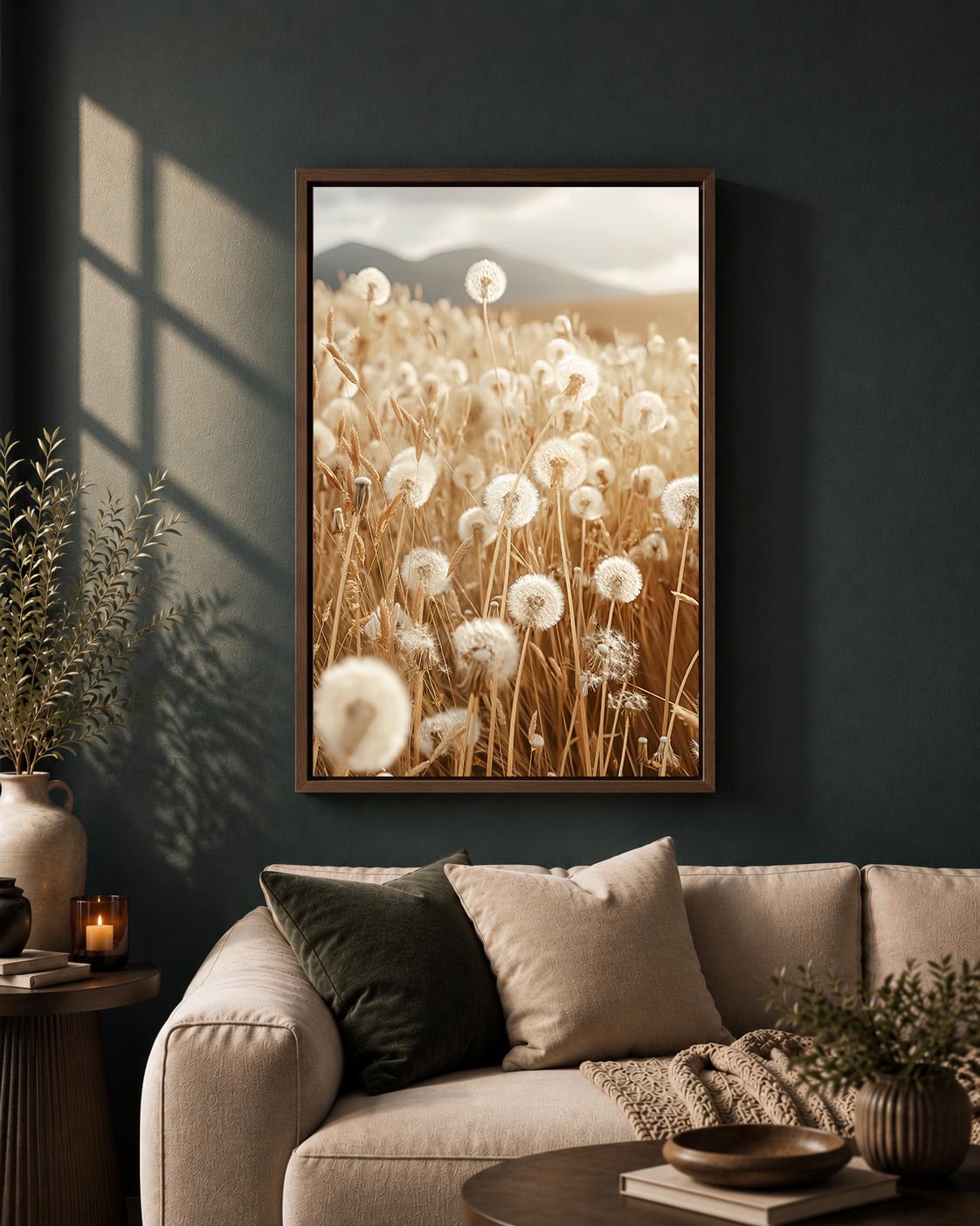 Framed Dandelion Framed Canvas Art, Soft Pink Botanical Print, Minimal Floral Decor by The Wall Art Studio - physical