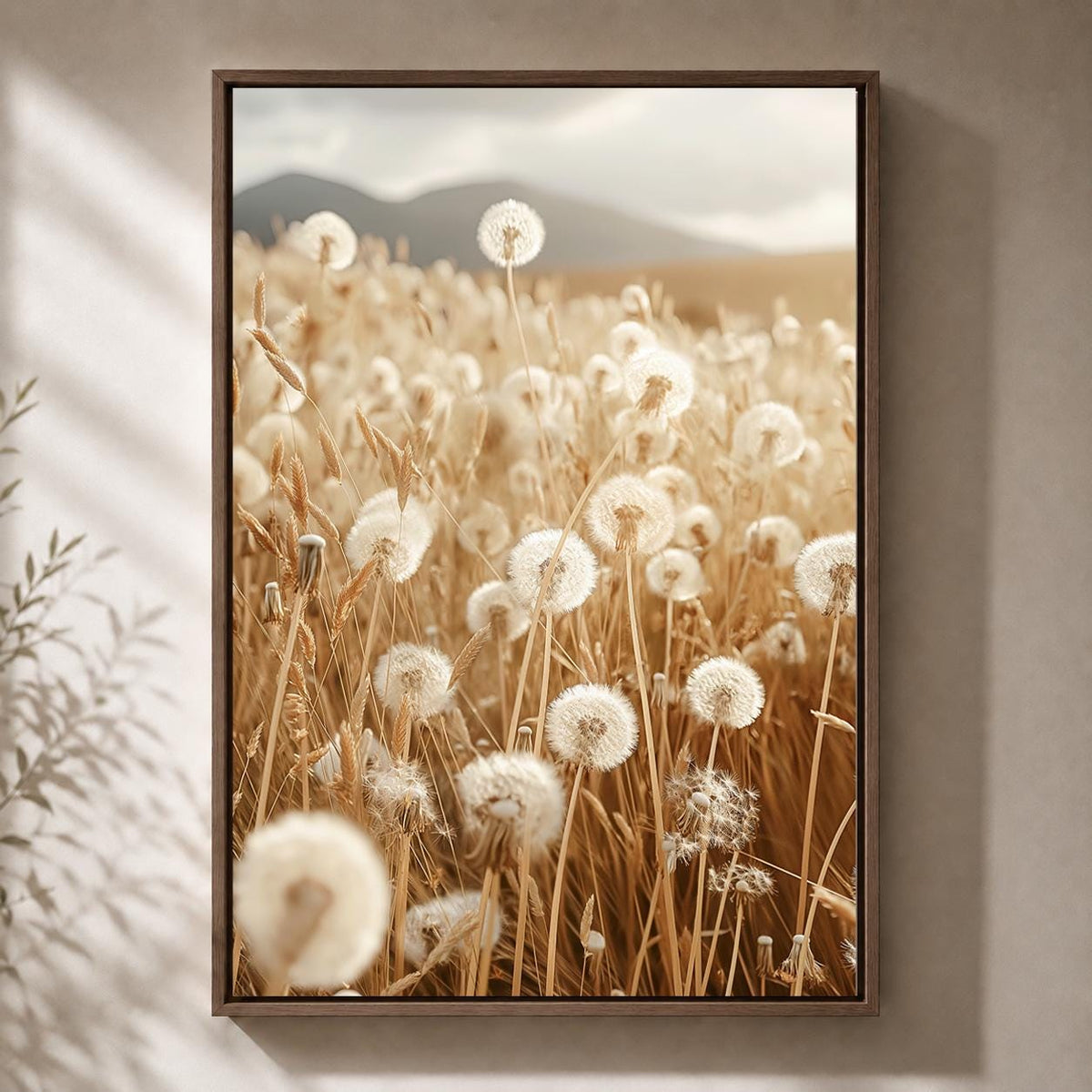 Framed Dandelion Framed Canvas Art, Soft Pink Botanical Print, Minimal Floral Decor by The Wall Art Studio - physical