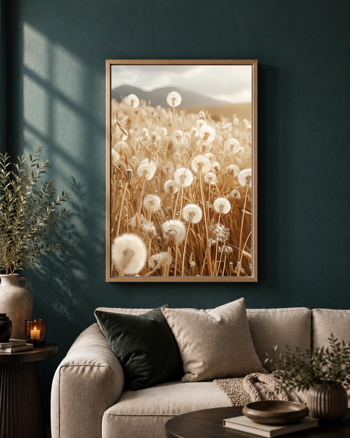 Framed Dandelion Framed Canvas Art, Soft Pink Botanical Print, Minimal Floral Decor by The Wall Art Studio - physical