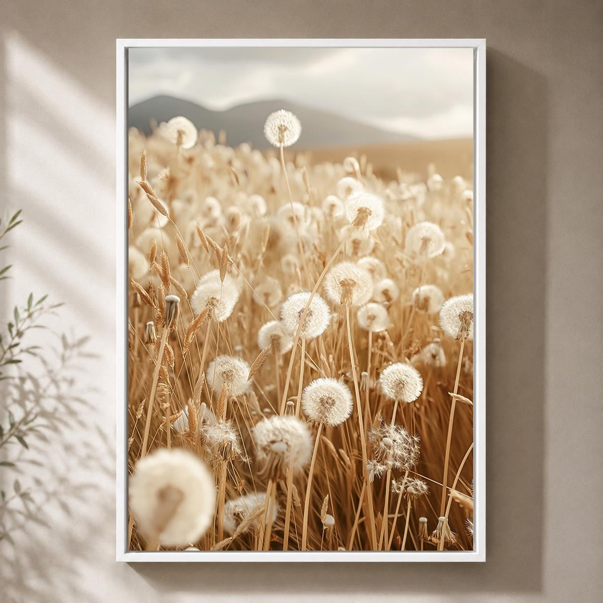 Framed Dandelion Framed Canvas Art, Soft Pink Botanical Print, Minimal Floral Decor by The Wall Art Studio - physical