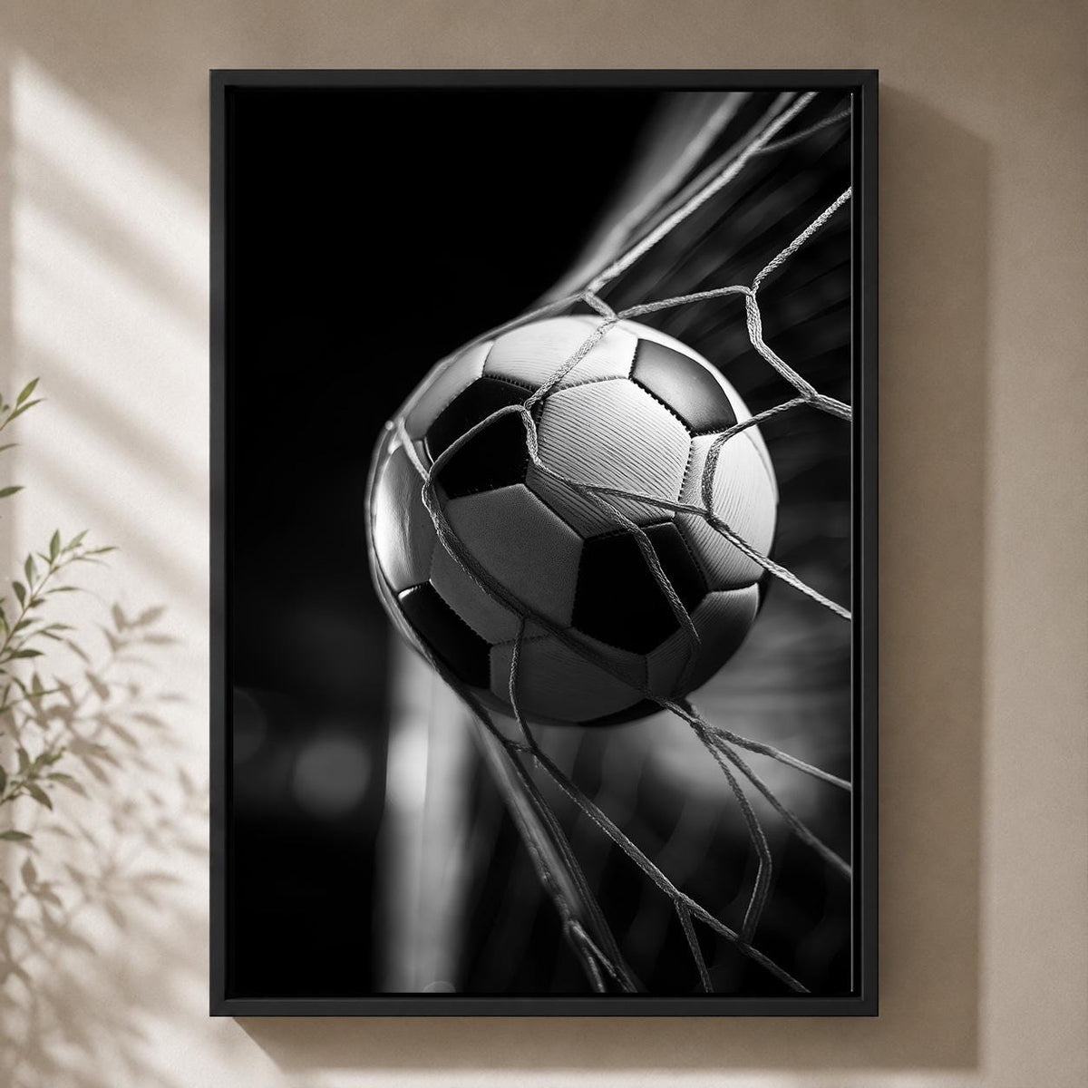 Framed Football Goal Framed Canvas Art, Black White Soccer Print, Sports Photography Wall Decor by The Wall Art Studio - p...