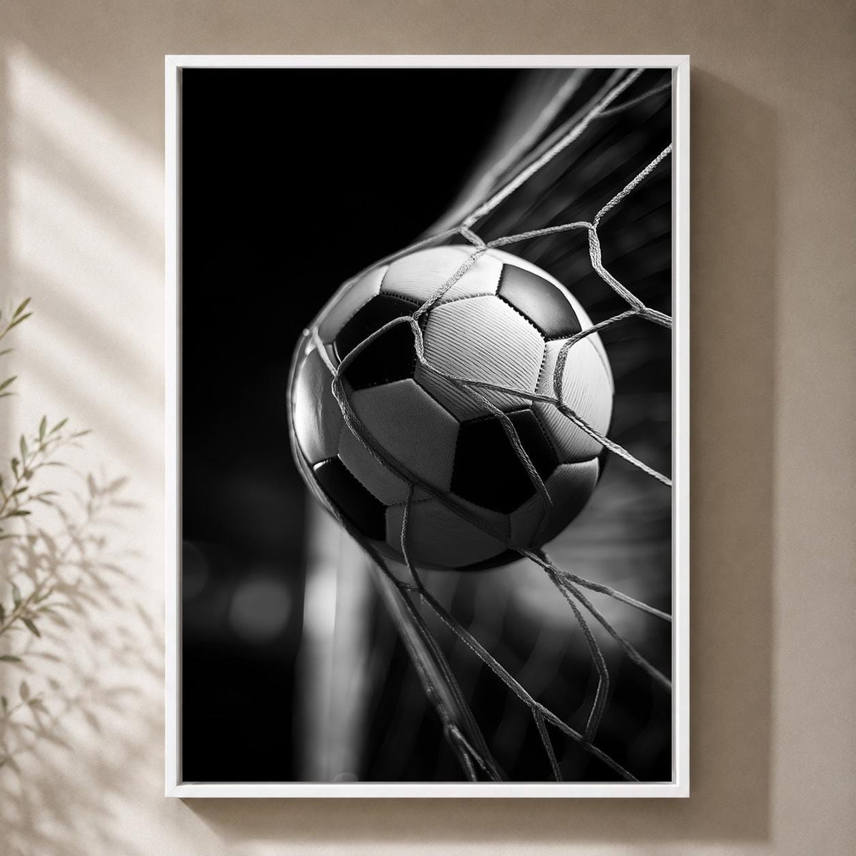 Framed Football Goal Framed Canvas Art, Black White Soccer Print, Sports Photography Wall Decor by The Wall Art Studio - p...