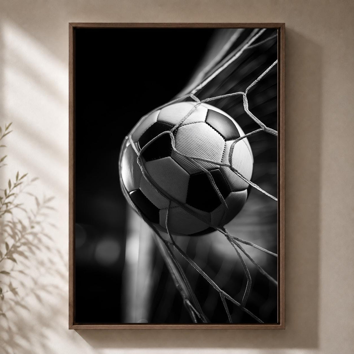 Framed Football Goal Framed Canvas Art, Black White Soccer Print, Sports Photography Wall Decor by The Wall Art Studio - p...