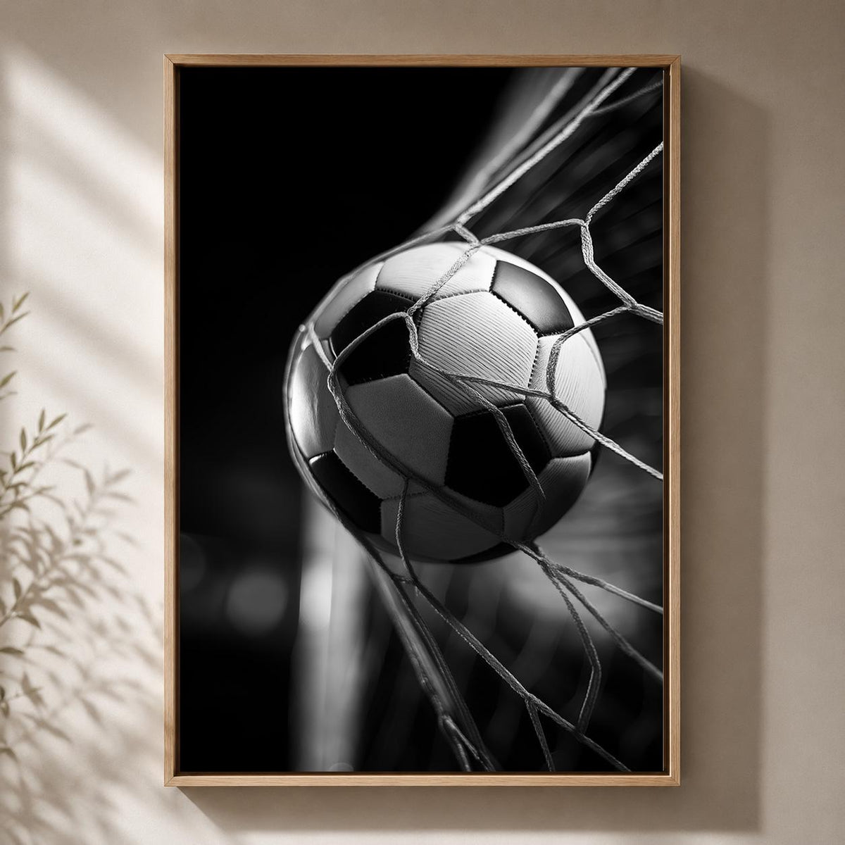 Framed Football Goal Framed Canvas Art, Black White Soccer Print, Sports Photography Wall Decor by The Wall Art Studio - p...