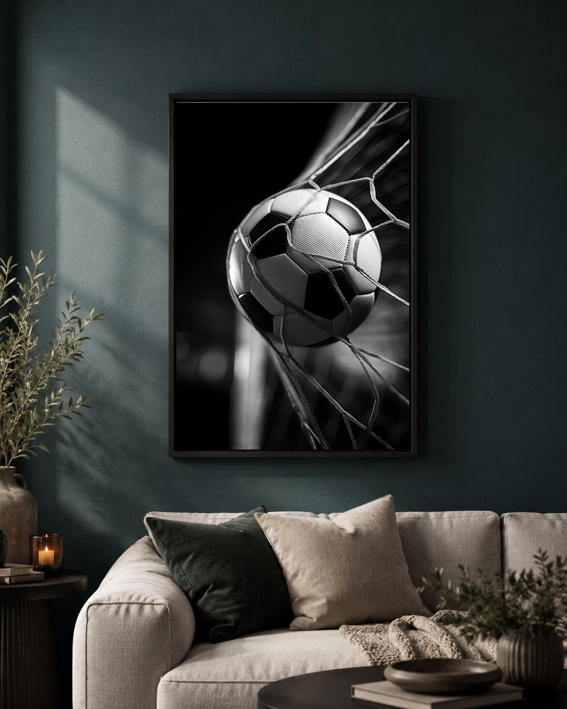 Framed Football Goal Framed Canvas Art, Black White Soccer Print, Sports Photography Wall Decor by The Wall Art Studio - p...