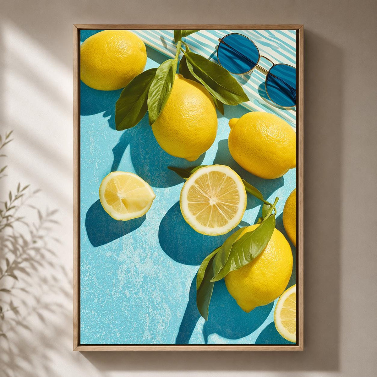 Framed Lemon Framed Canvas Art, Mediterranean Citrus Kitchen Print, Summer Coastal Artwork by The Wall Art Studio - physical