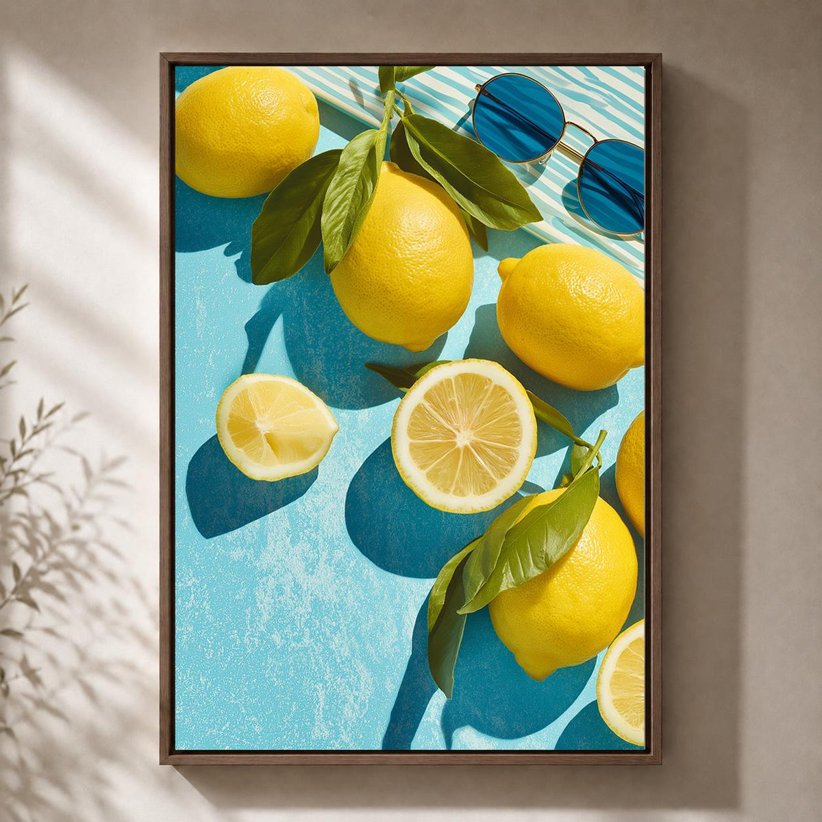 Framed Lemon Framed Canvas Art, Mediterranean Citrus Kitchen Print, Summer Coastal Artwork by The Wall Art Studio - physical