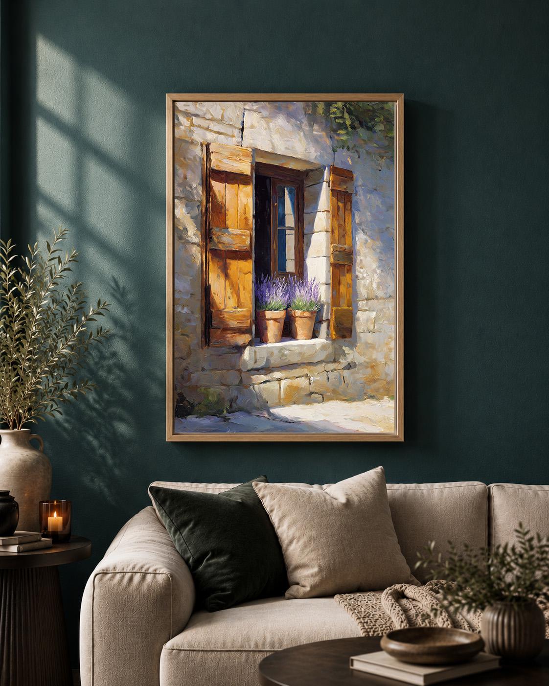 French Country Window Lavender /framed Canvas Art, Rustic Provence Farmhouse Wall Decor by The Wall Art Studio - physical