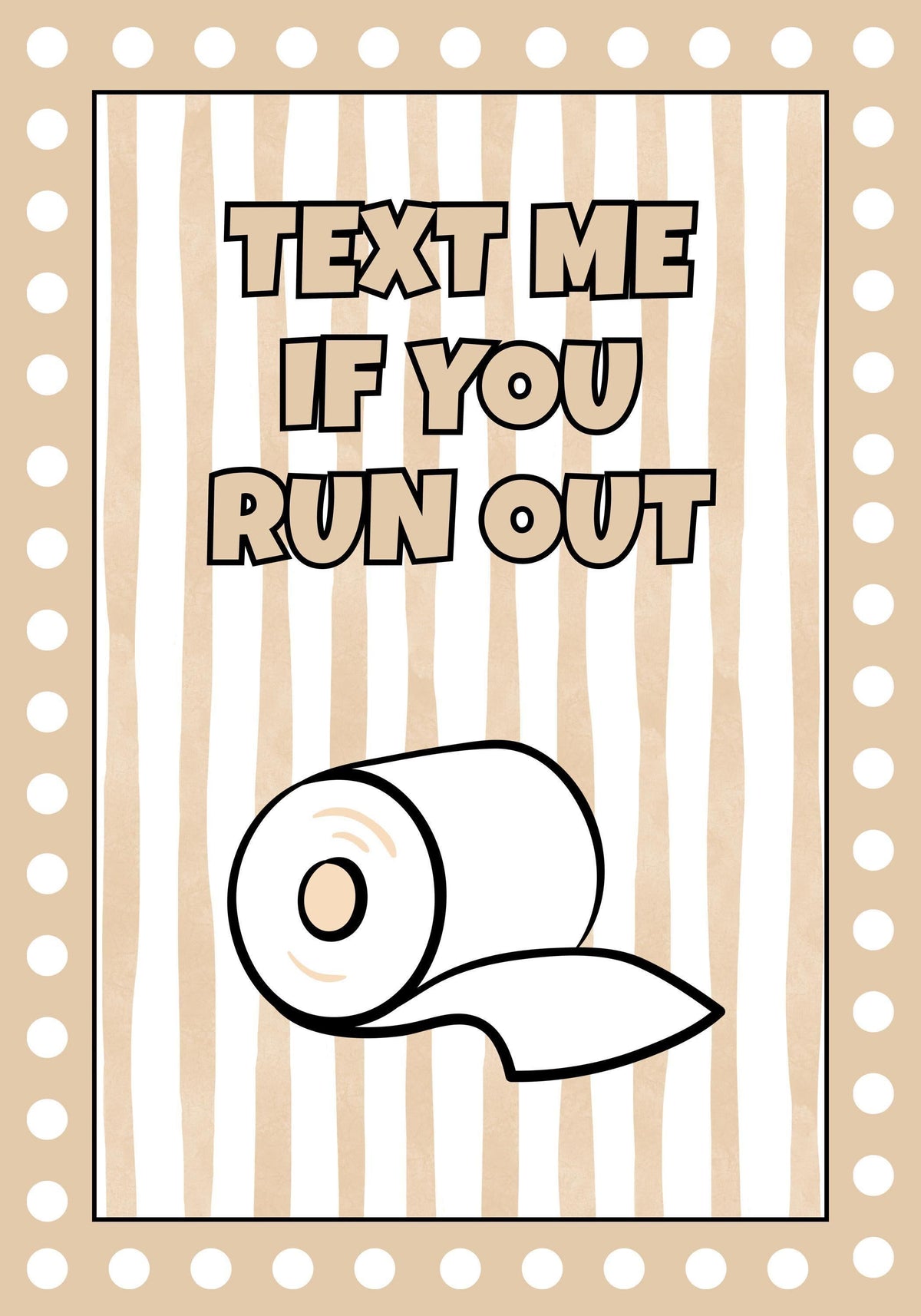 Funny Bathroom Wall Art • Text Me If You Run Out • Beige Bathroom Décor • Toilet Paper Quote Sign by The Wall Art Studio -...