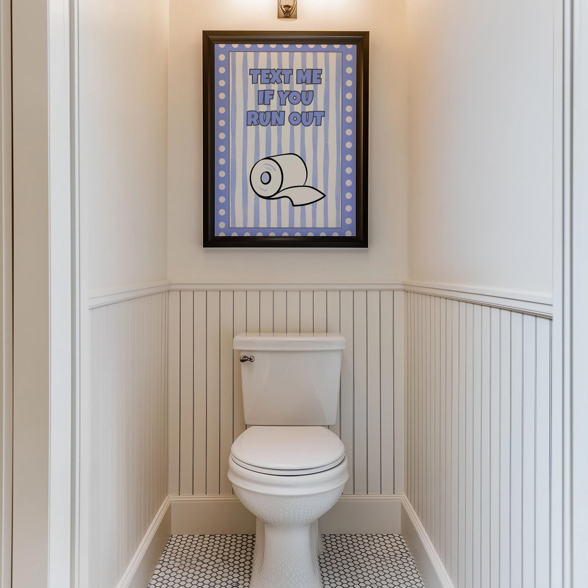 Funny Bathroom Wall Art • Text Me If You Run Out • Blue Bathroom Décor • Toilet Paper Quote Sign by The Wall Art Studio -...