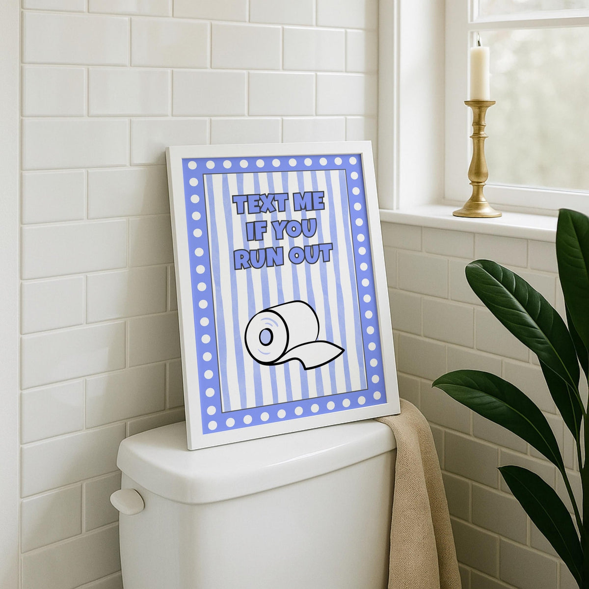 Funny Bathroom Wall Art • Text Me If You Run Out • Blue Bathroom Décor • Toilet Paper Quote Sign by The Wall Art Studio -...