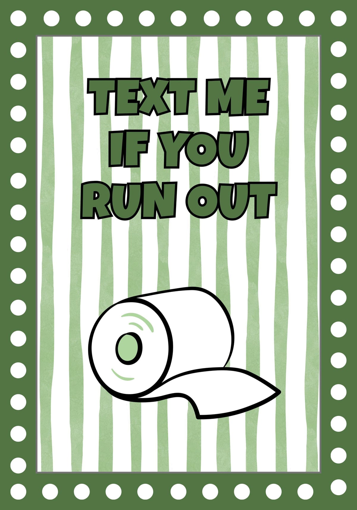 Funny Bathroom Wall Art • Text Me If You Run Out • Green Bathroom Décor • Toilet Paper Quote Sign by The Wall Art Studio -...