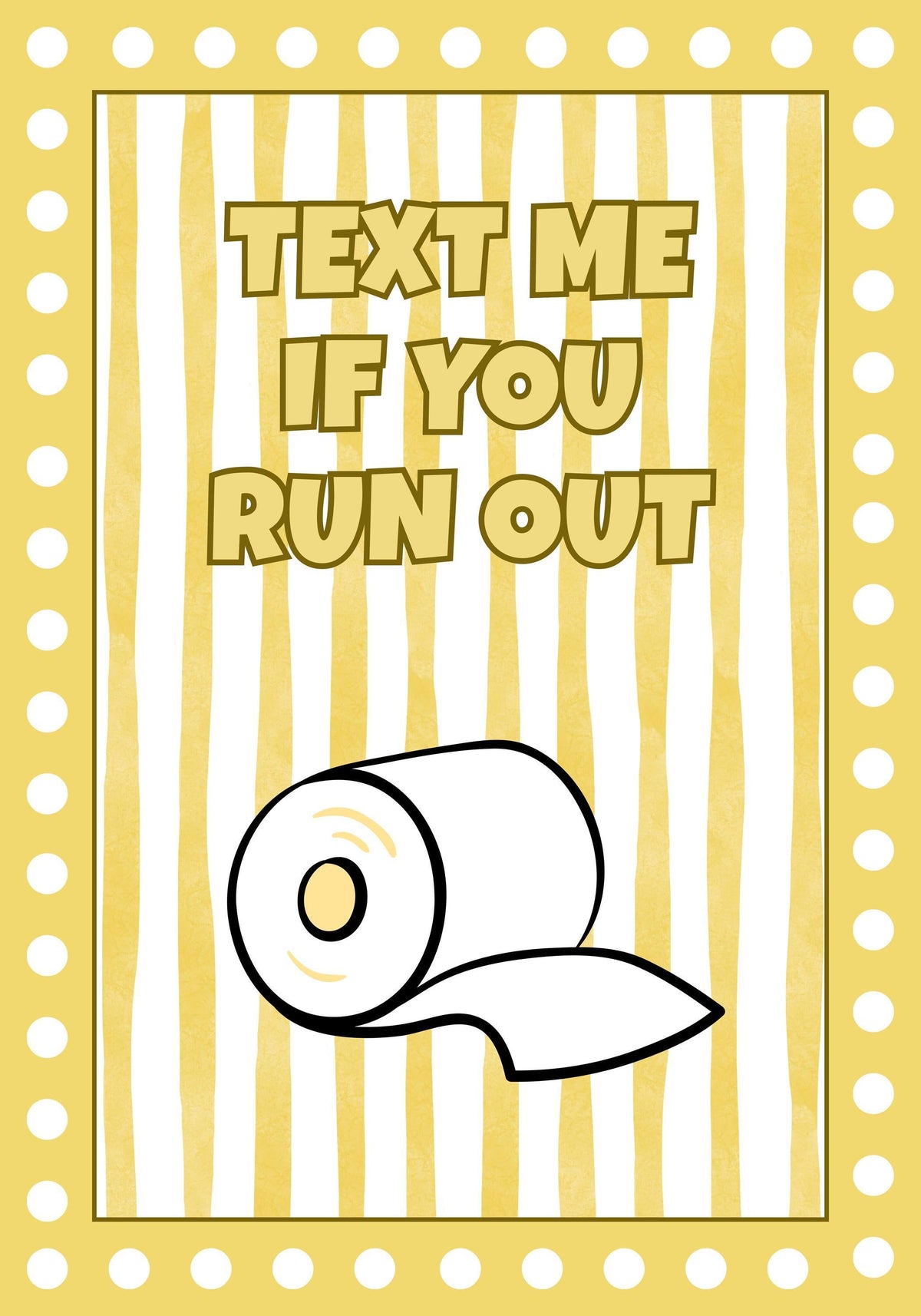 Funny Bathroom Wall Art • Text Me If You Run Out • Yellow Bathroom Décor • Toilet Paper Quote Sign by The Wall Art Studio...