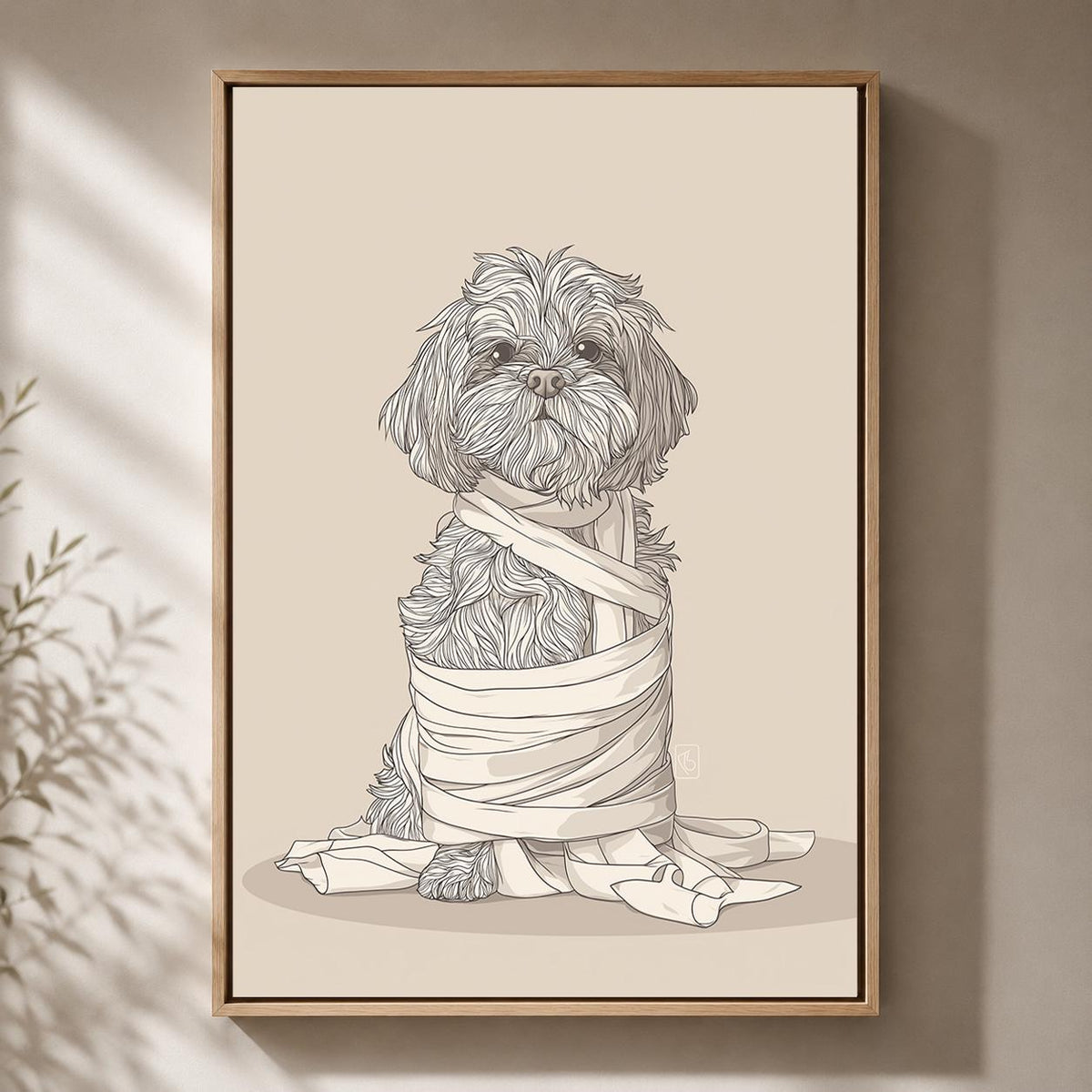 Funny Toilet Paper Dog Framed Canvas Art, Shih Tzu Bathroom Decor, Humorous Pet Artwork by The Wall Art Studio - physical