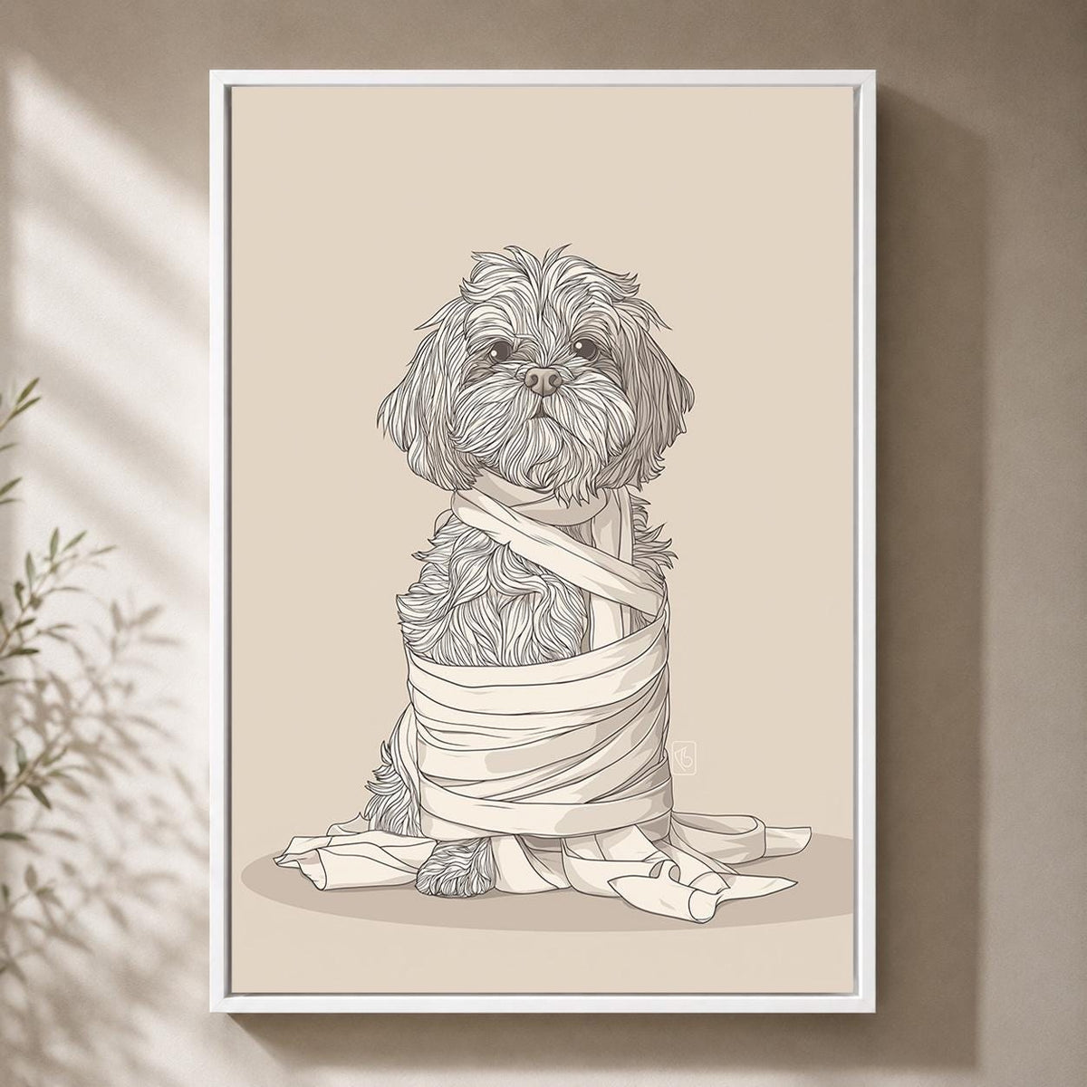 Funny Toilet Paper Dog Framed Canvas Art, Shih Tzu Bathroom Decor, Humorous Pet Artwork by The Wall Art Studio - physical
