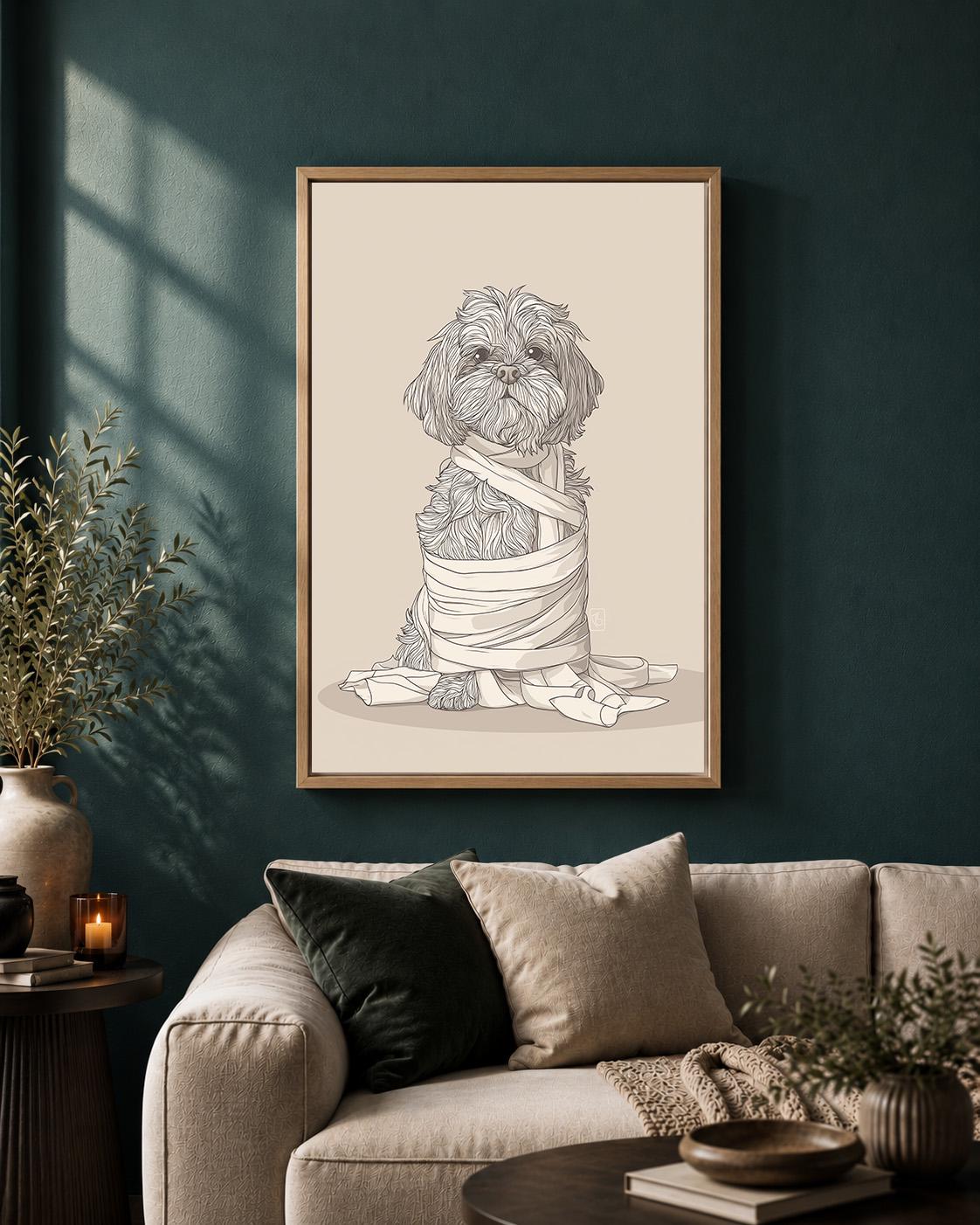 Funny Toilet Paper Dog Framed Canvas Art, Shih Tzu Bathroom Decor, Humorous Pet Artwork by The Wall Art Studio - physical