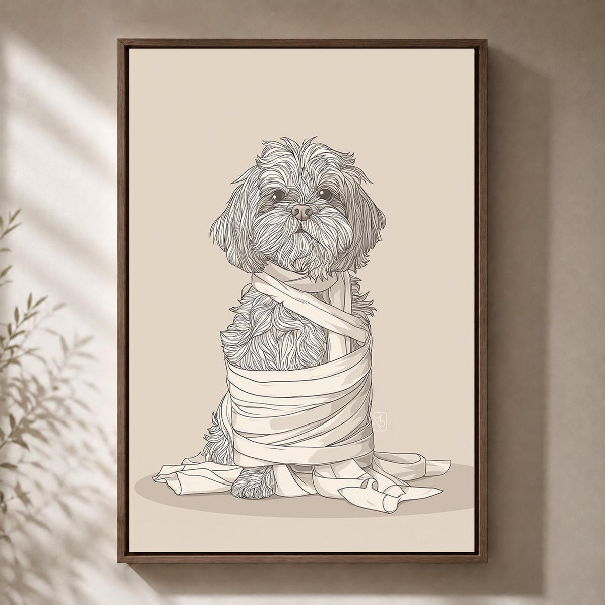 Funny Toilet Paper Dog Framed Canvas Art, Shih Tzu Bathroom Decor, Humorous Pet Artwork by The Wall Art Studio - physical